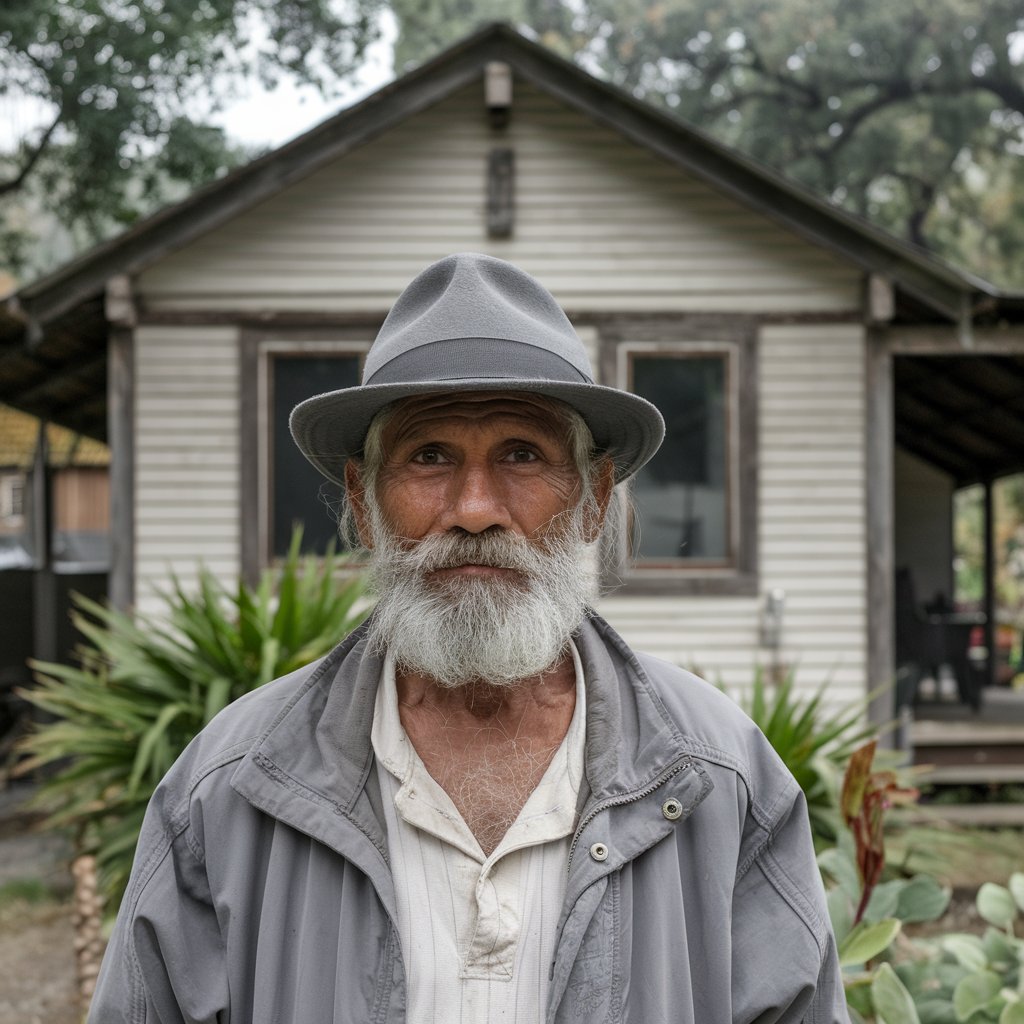 Un vieil homme devant sa maison 