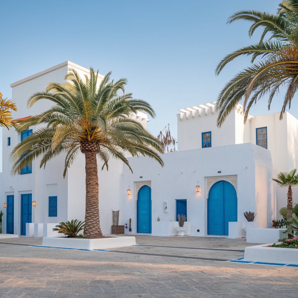 Des jolie maisons blanches avec des arbres devant 