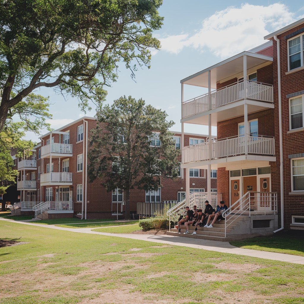 Young people in front of their building