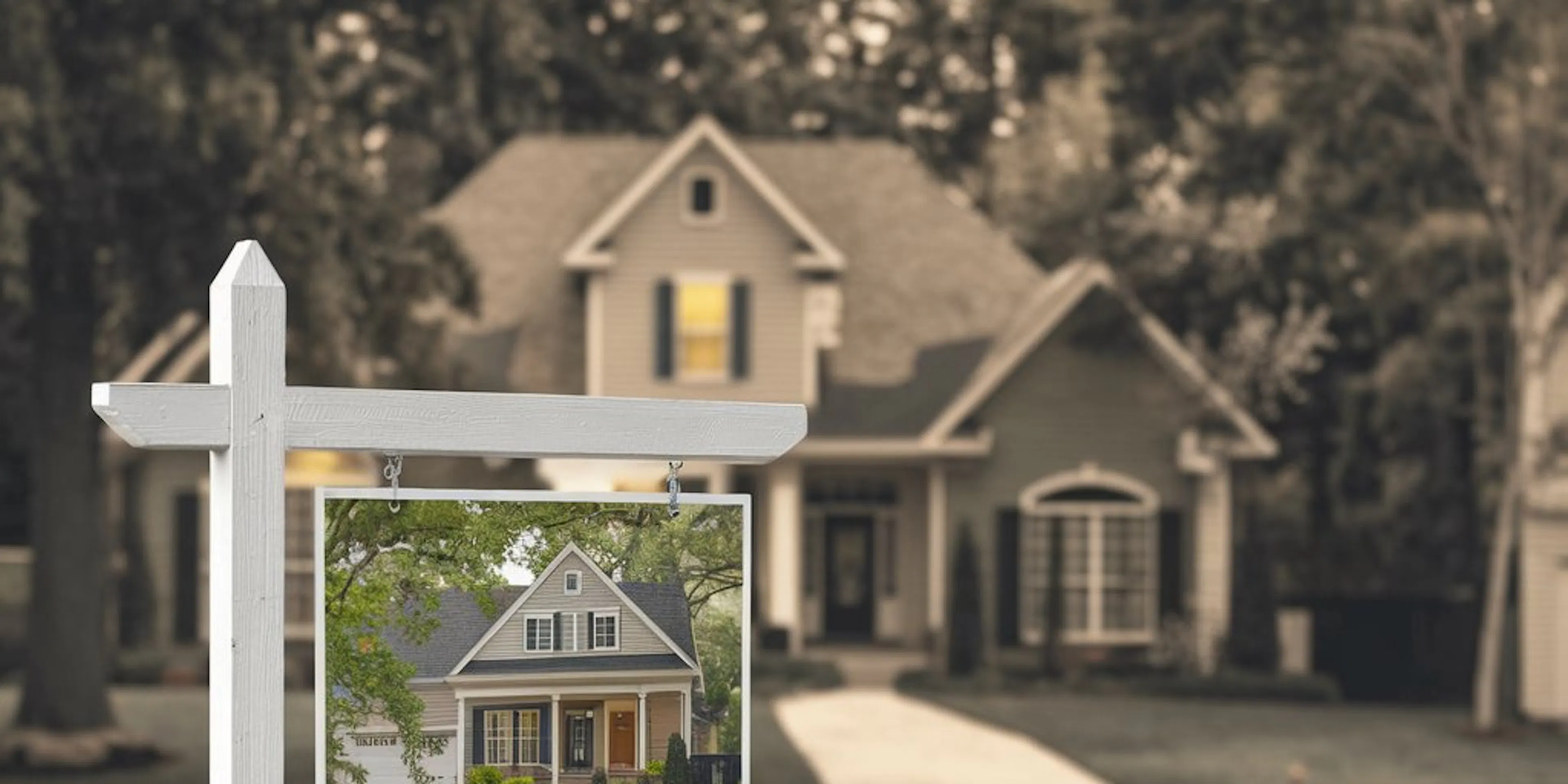 Une maison avec un panneau