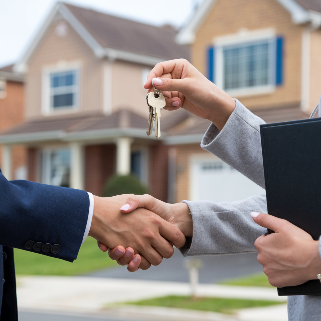 Un  homme qui tend les clés d'une maison 