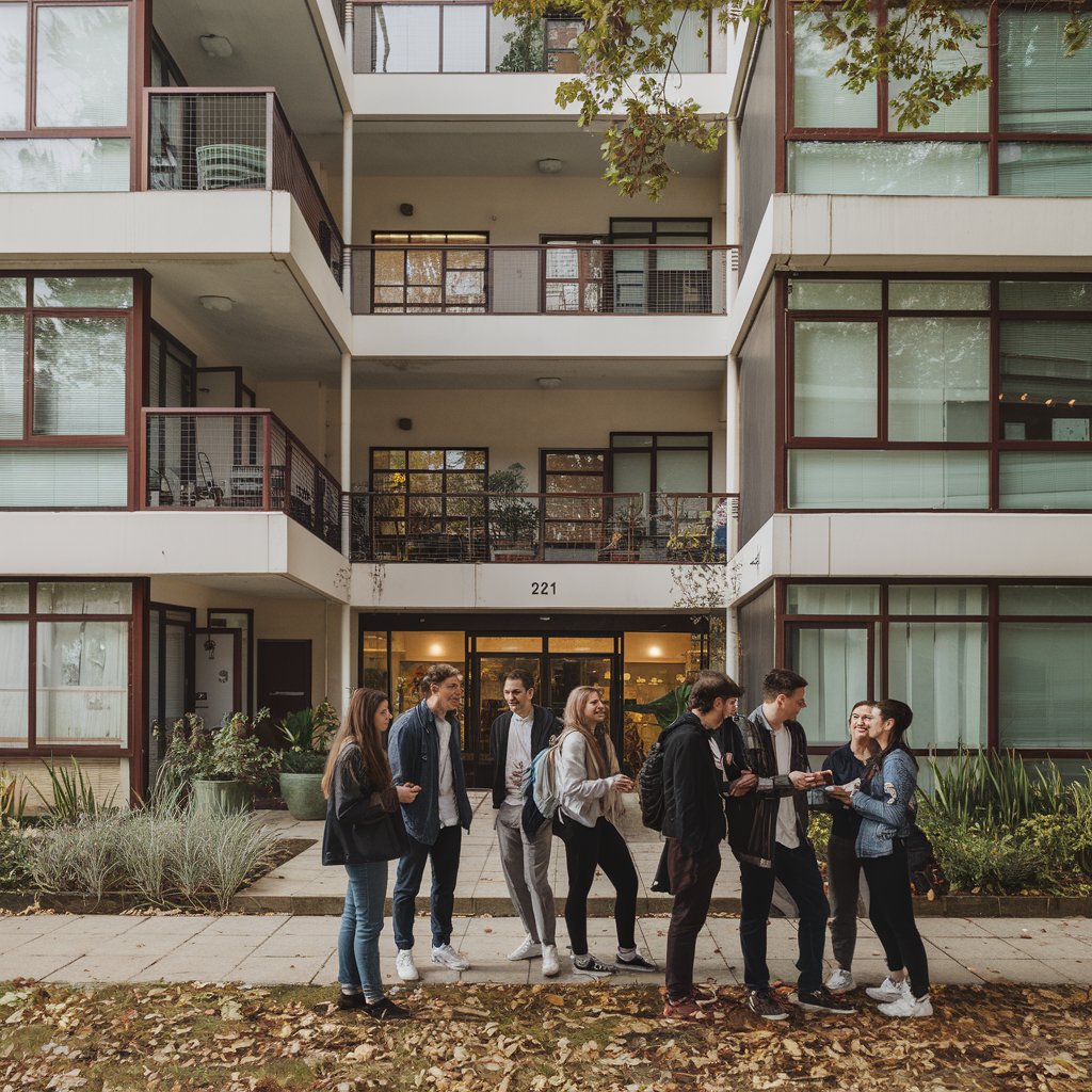 Students in front of a building