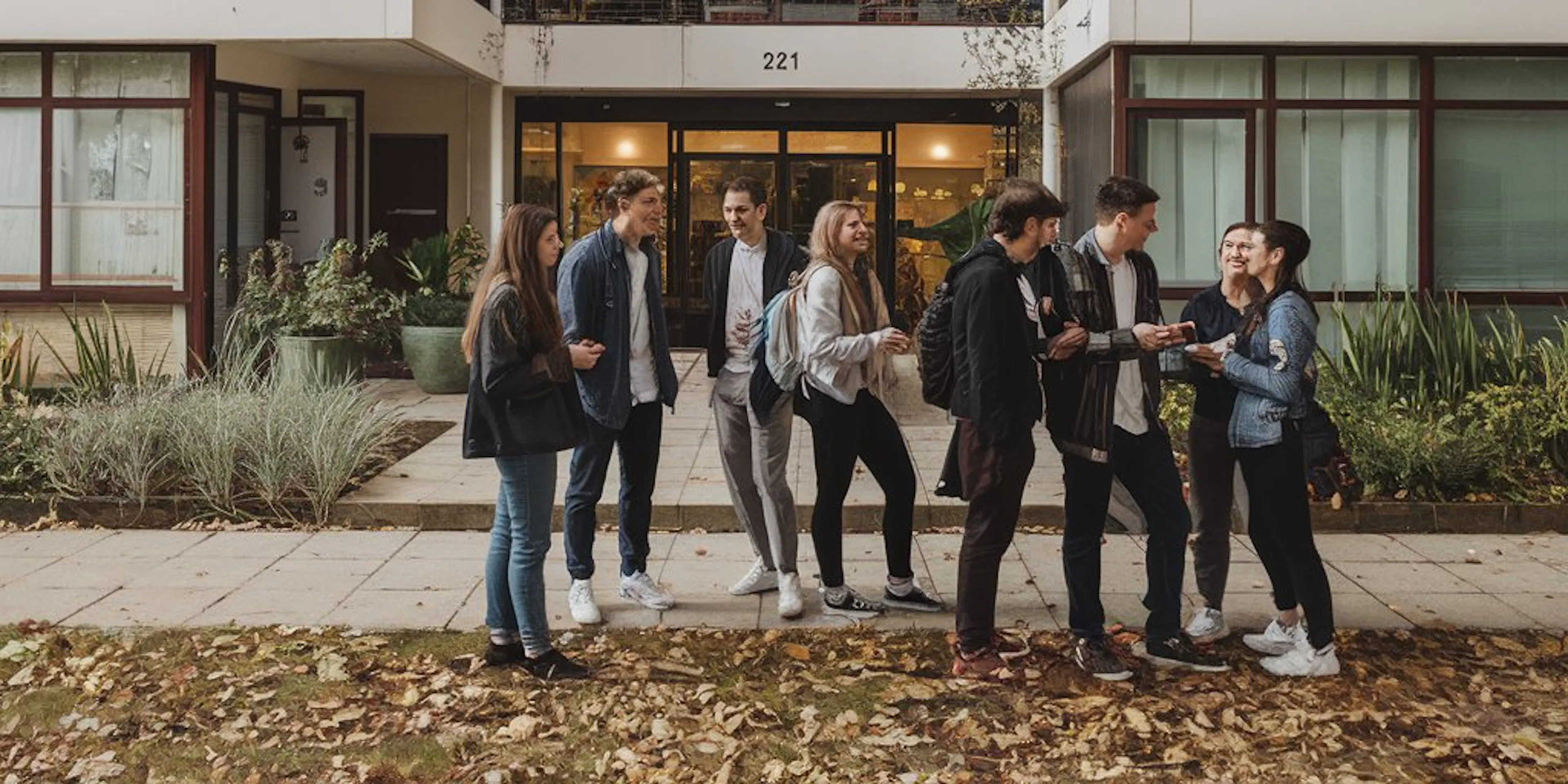 Students in front of a building