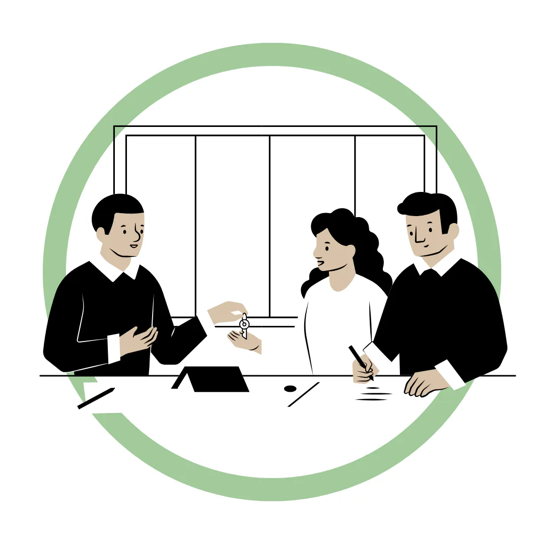 avatar couples échangeant des clés avec un agent immobilier