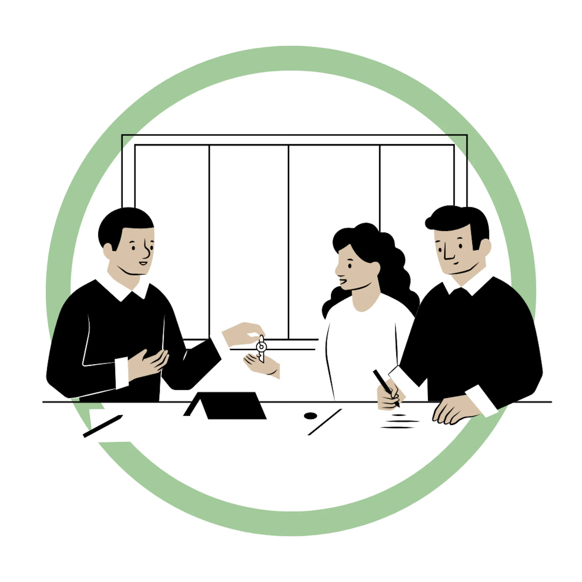 avatar couples échangeant des clés avec un agent immobilier