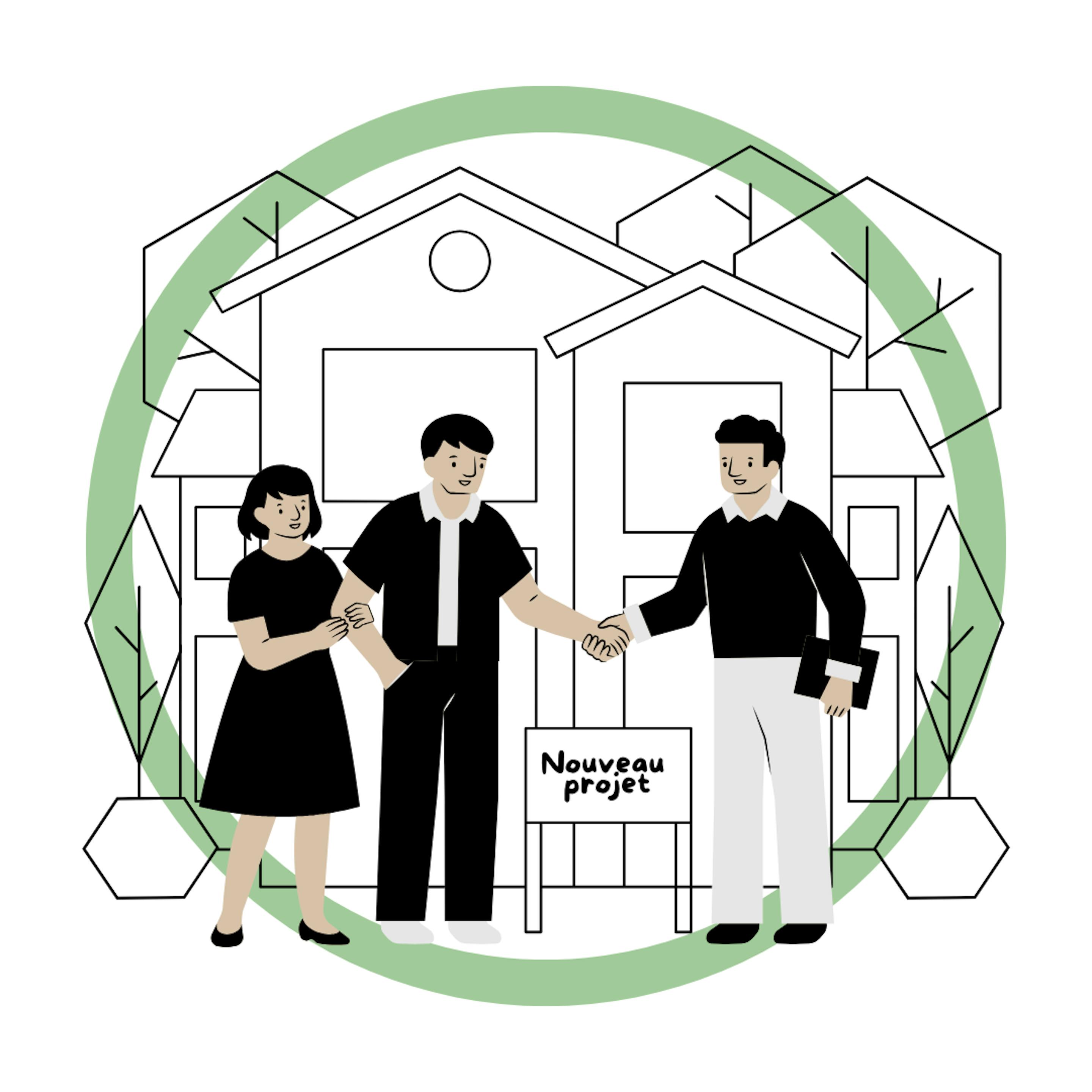 avatar couple shaking hands with real estate expert