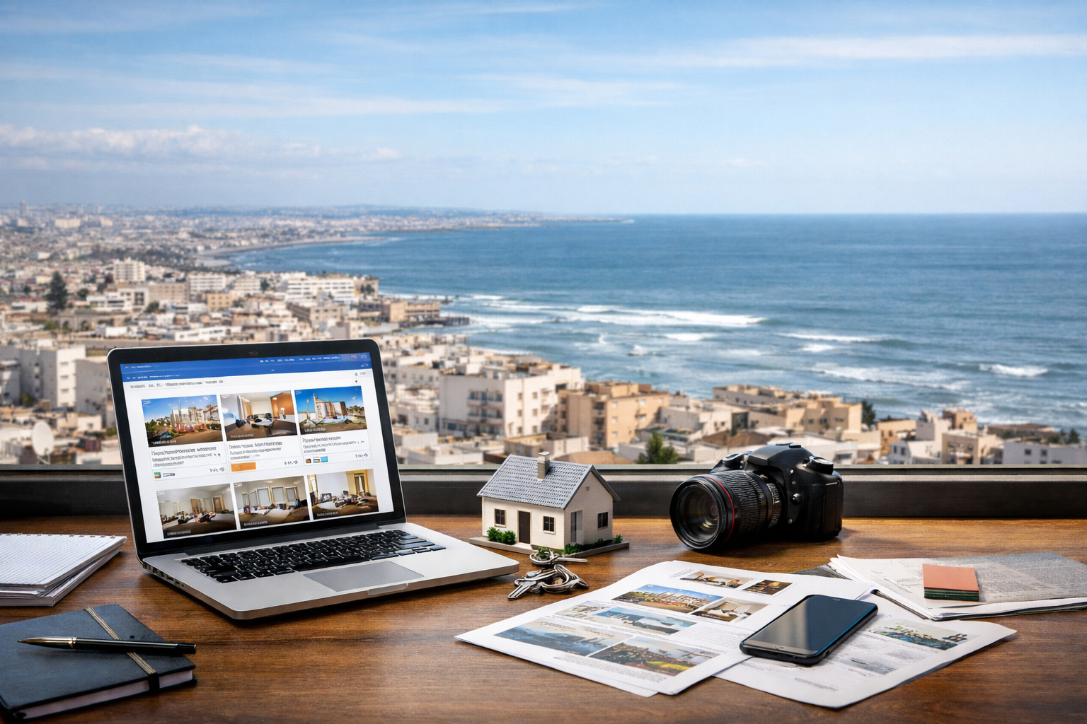 poste de travail affichant un portail immobilier au Maroc