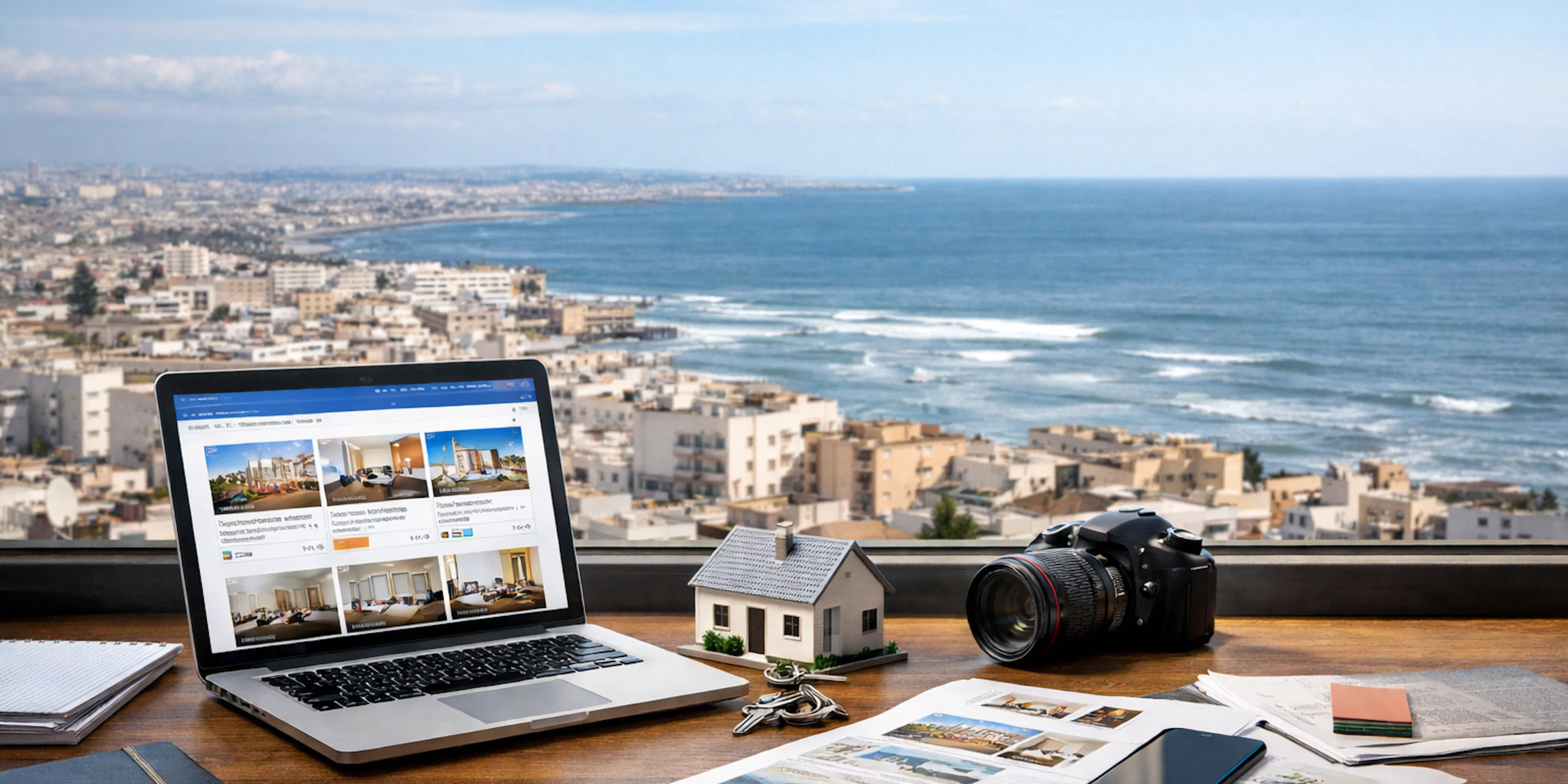 poste de travail affichant un portail immobilier au Maroc