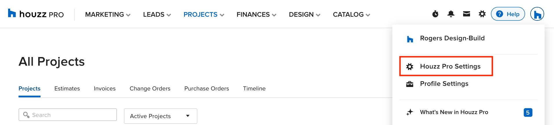 houzz pro settings