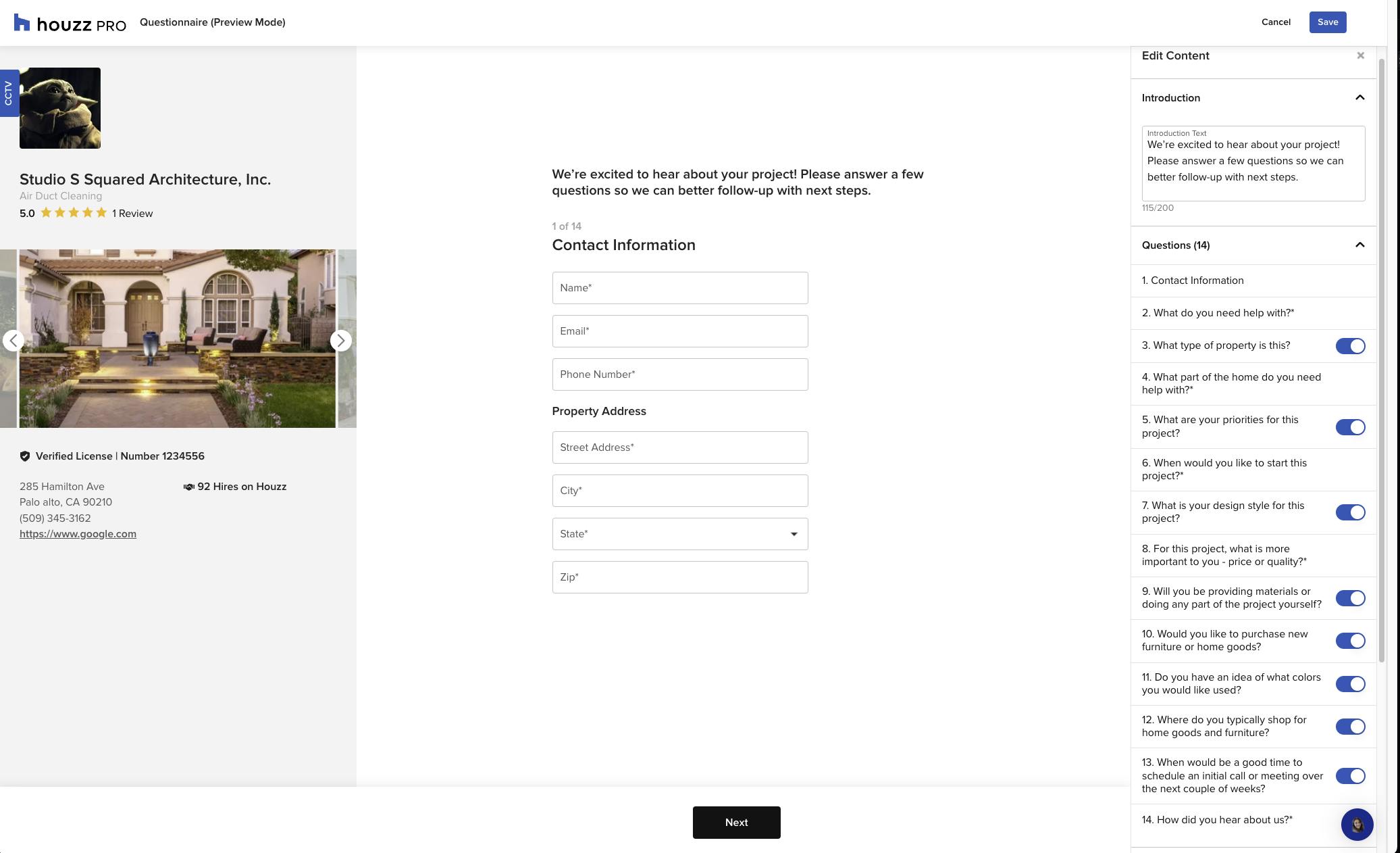 How to Use the Lead Questionnaire Houzz