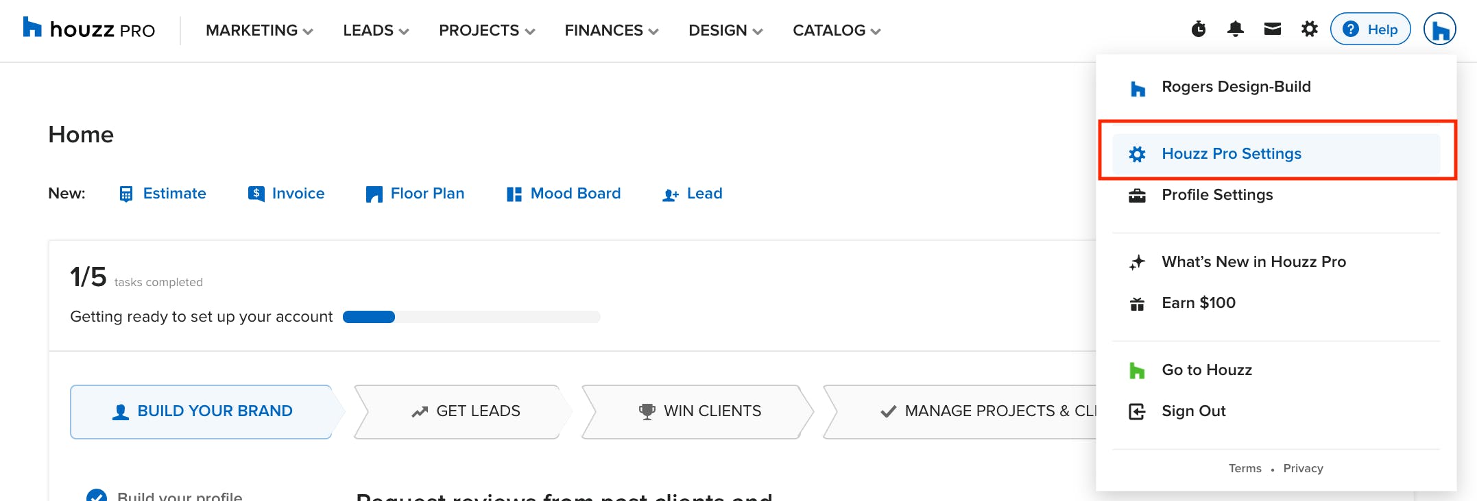 houzz pro settings