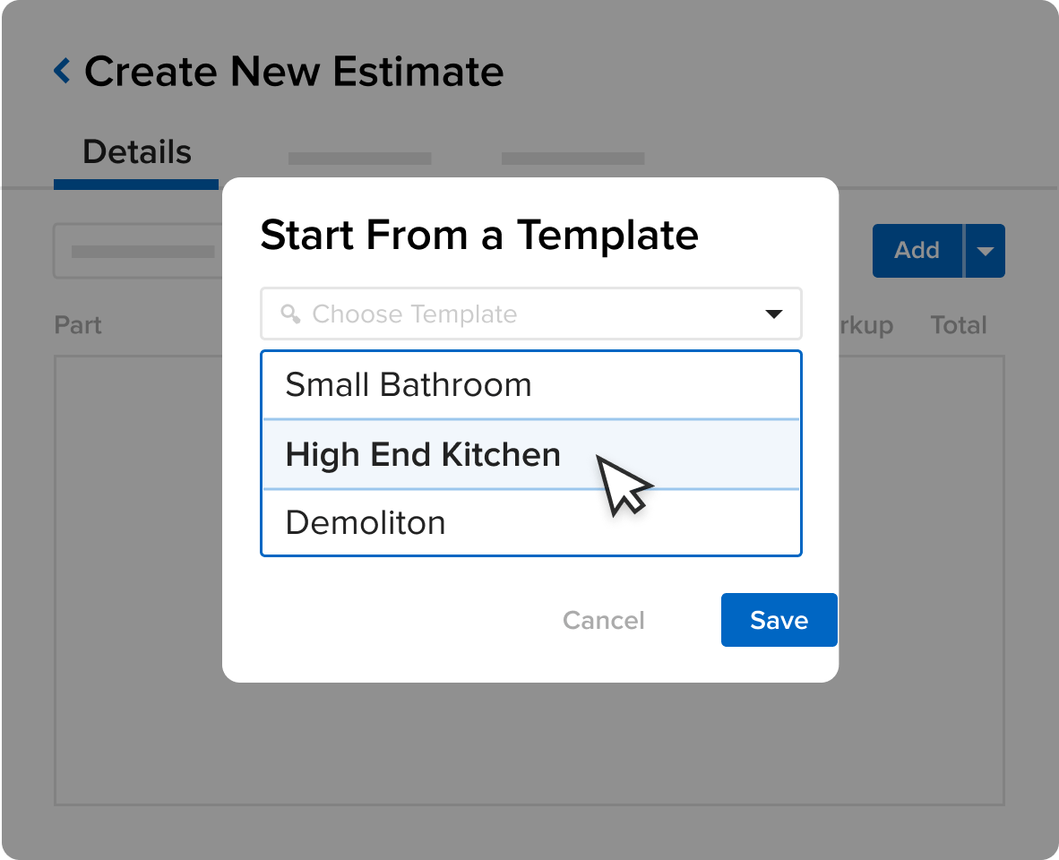 General contractor uses an estimate template from houzz pro