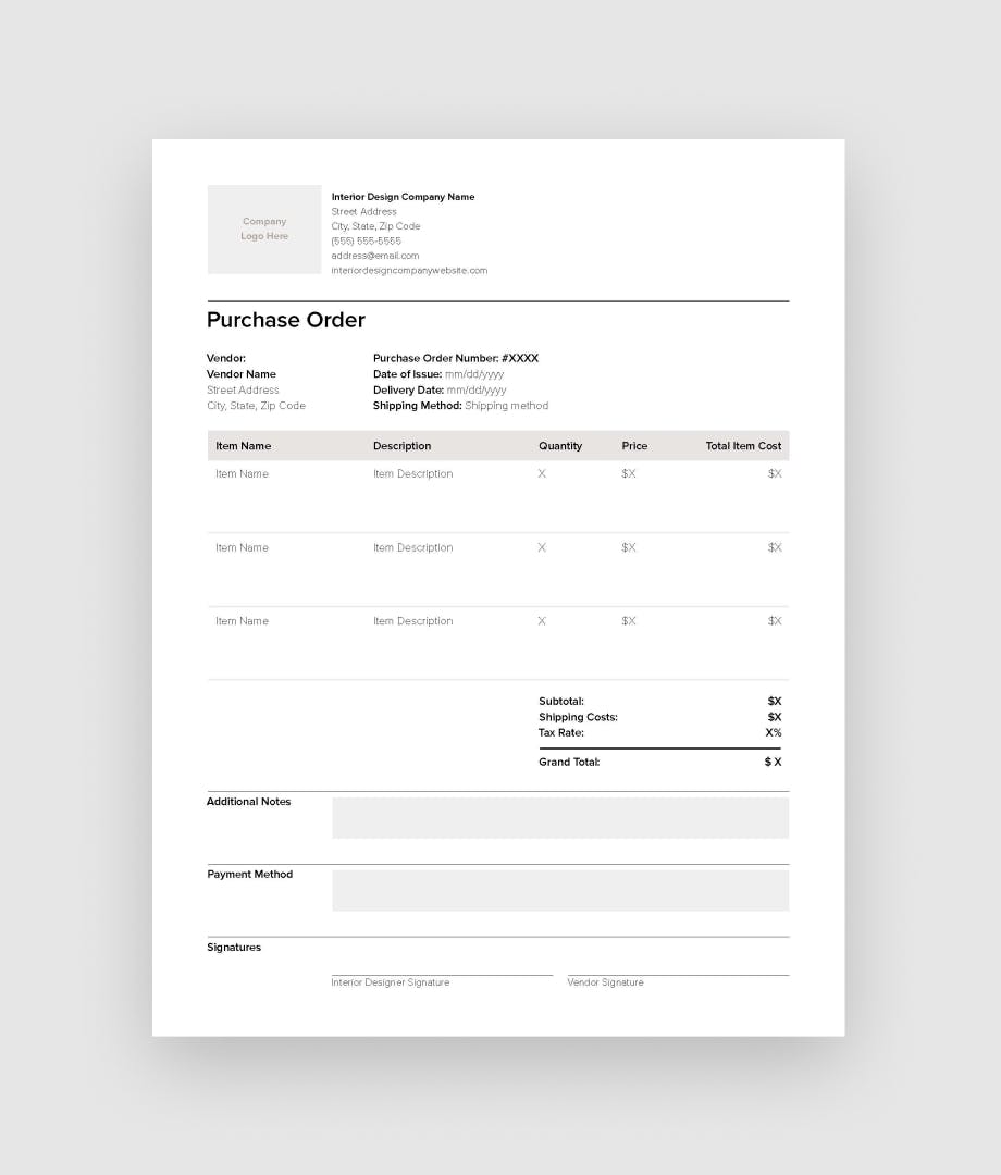 Interior Design Purchase Order Guide + Template Houzz Pro Interior Design Purchase Order Guide + Template Houzz Pro