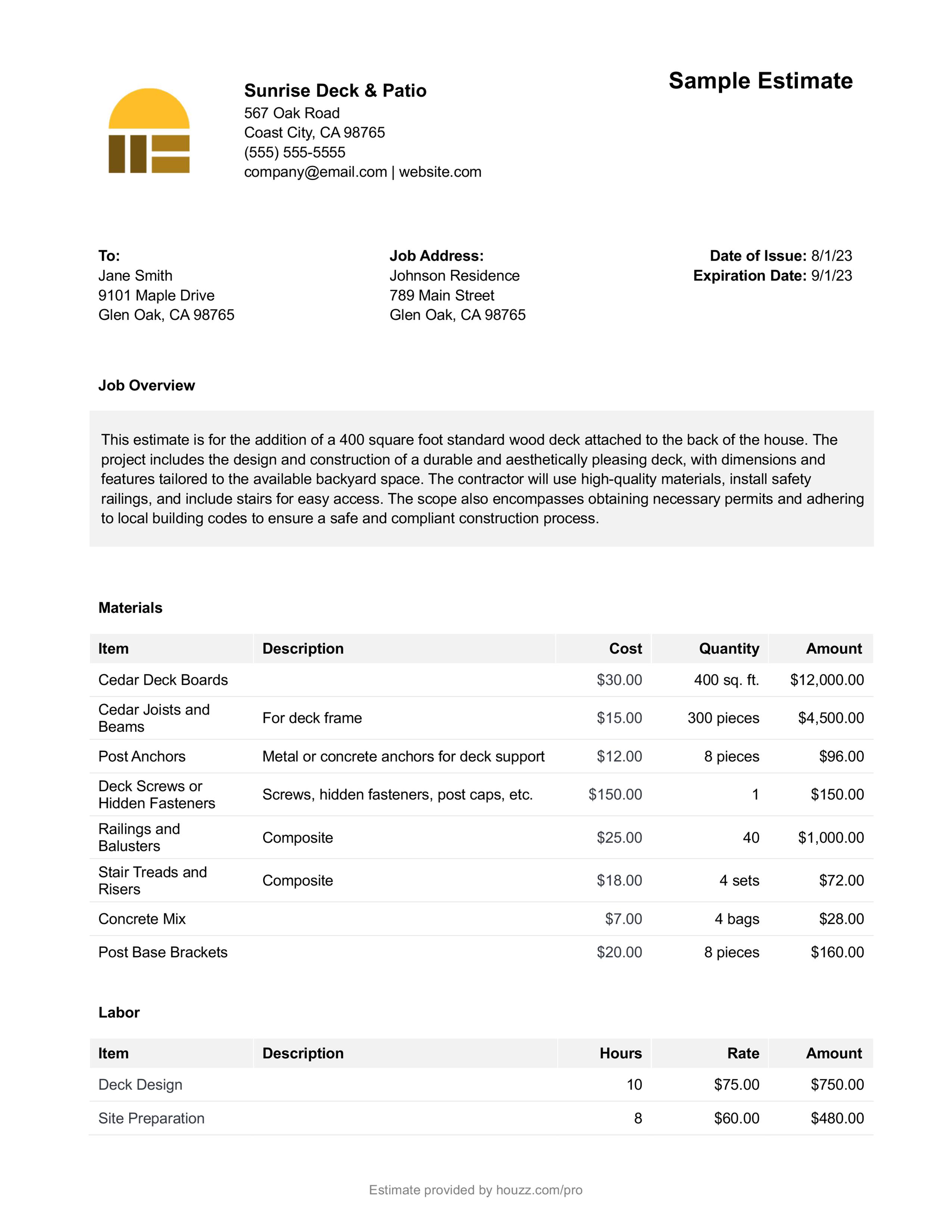Deck Estimate Template for Estimating Deck Jobs Houzz Pro Deck Estimate Template for Estimating Deck Jobs Houzz Pro
