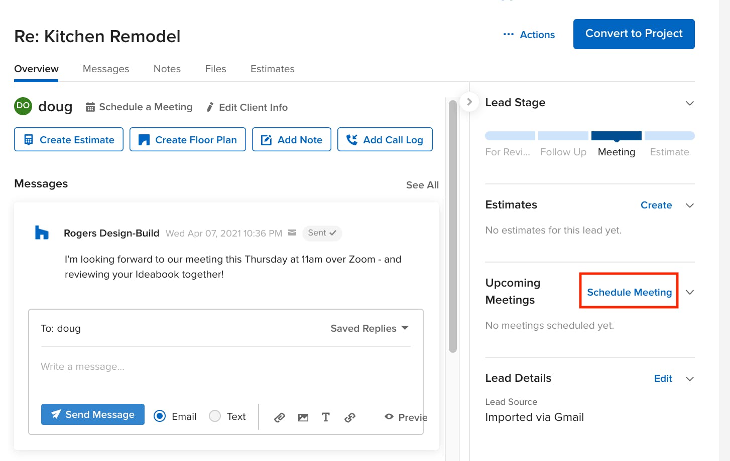 Easily schedule meetings in Houzz Pro 