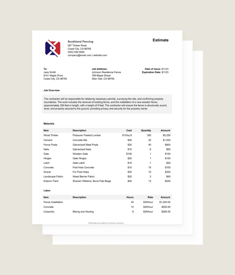 Free Fence Estimate Template & HowTo Guide Houzz Pro Free Fence Estimate Template & HowTo Guide Houzz Pro