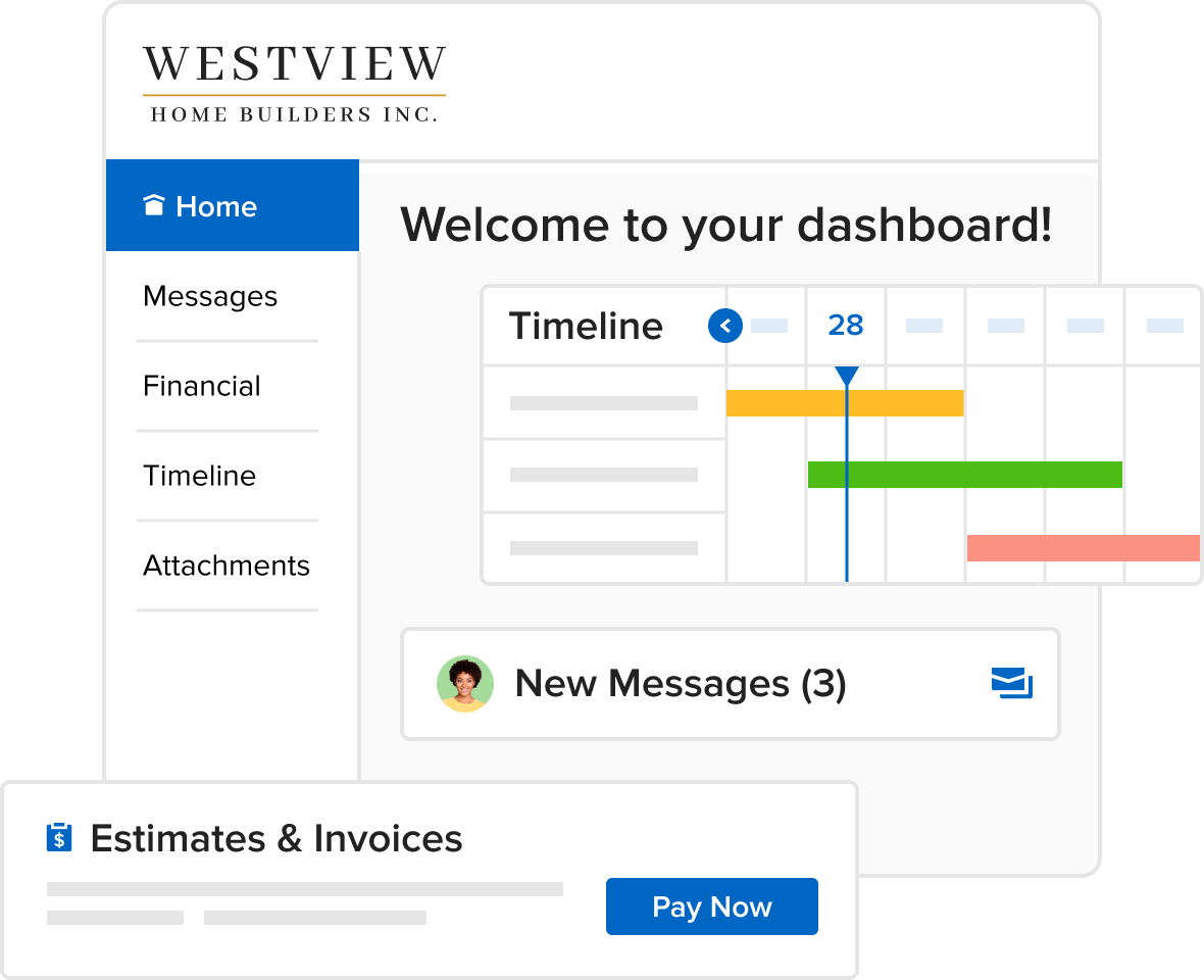 client views a dashboard created by general contractor project management software