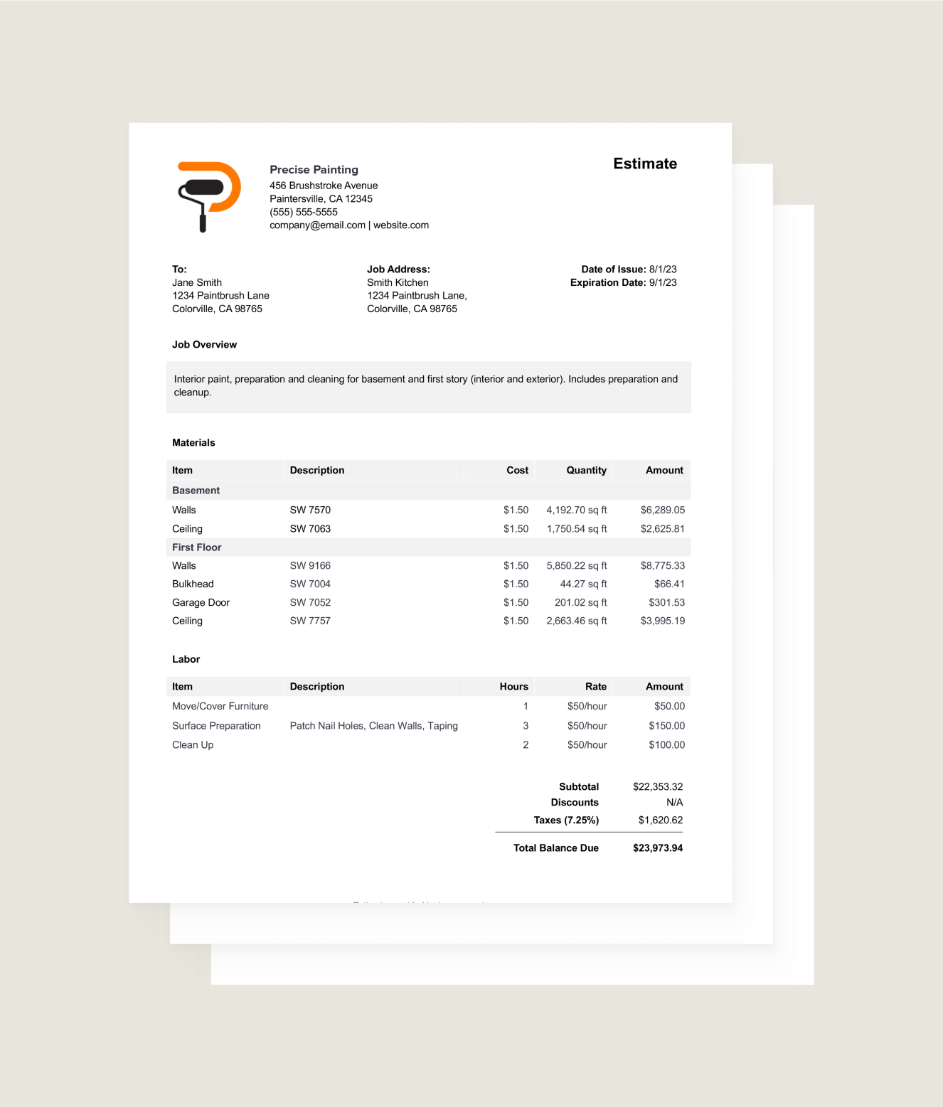 Free Painting Estimate Template Example How To Houzz Pro