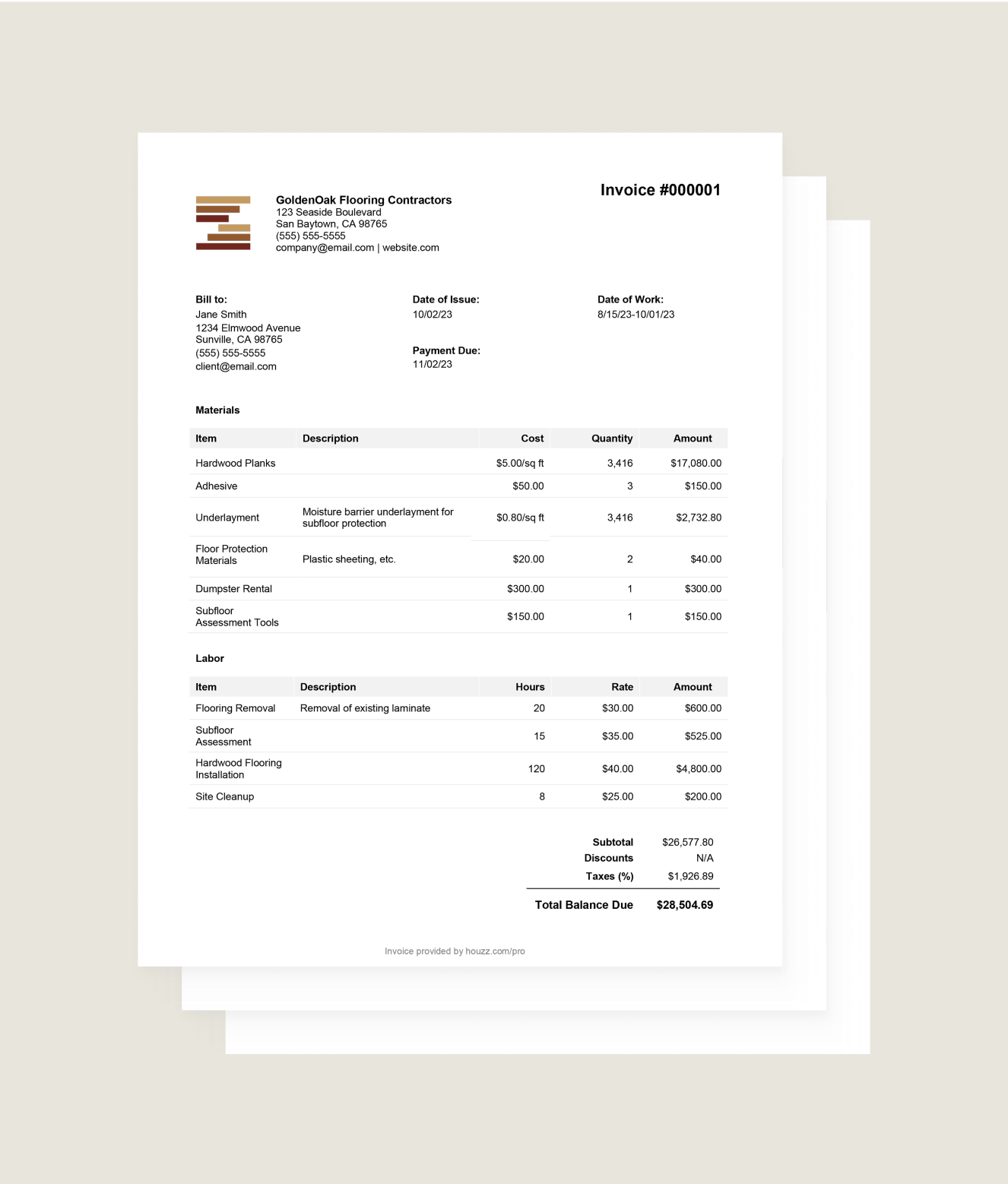 Free Flooring Invoice Template \u0026 How-To Guide, image size:1326x1558