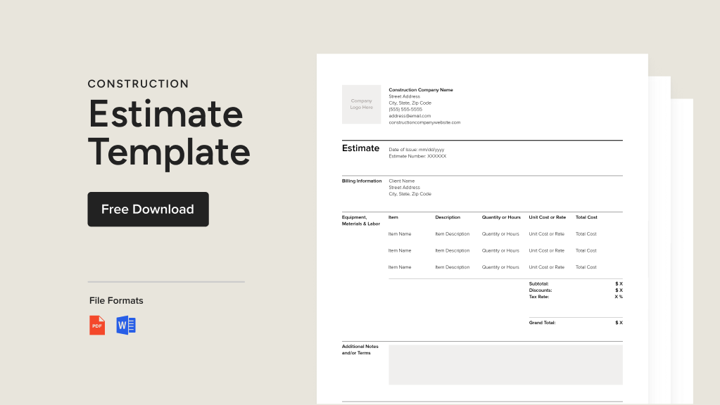 FREE Residential Construction Estimate Template \u0026 Guide, image size:1556x876