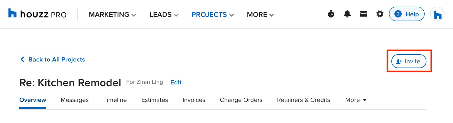 invite subs to your houzz pro project 