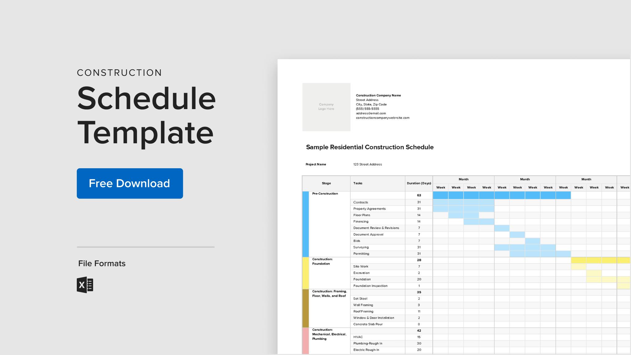 construction schedule template excel free download