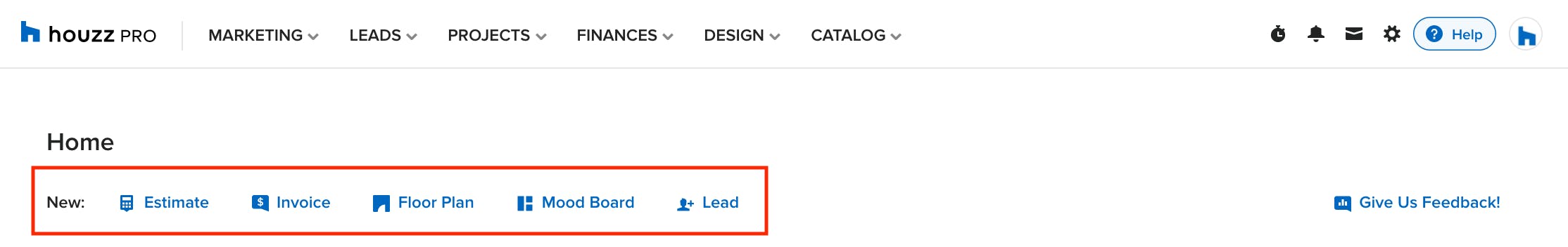 quickly create a new document in Houzz Pro