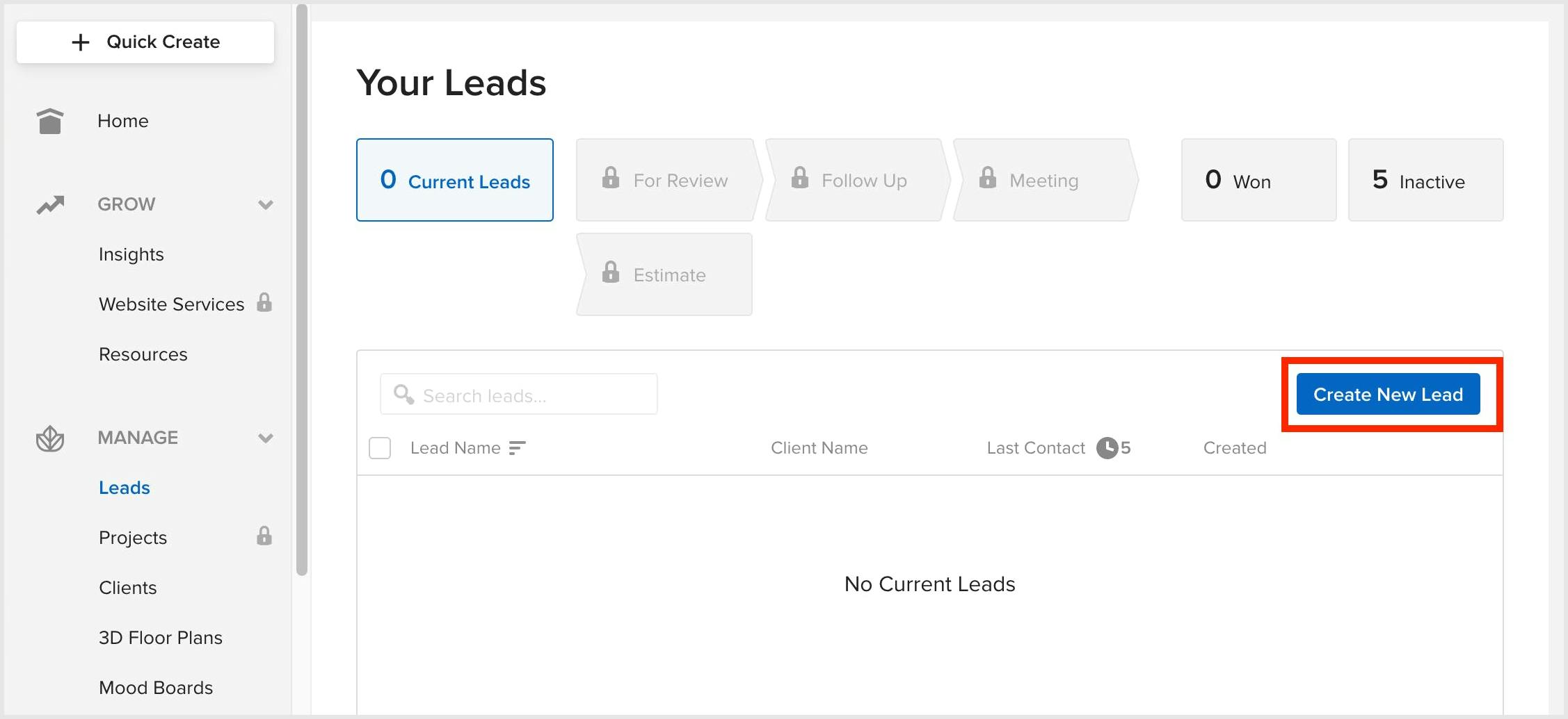 Houzz Pro lead manager 