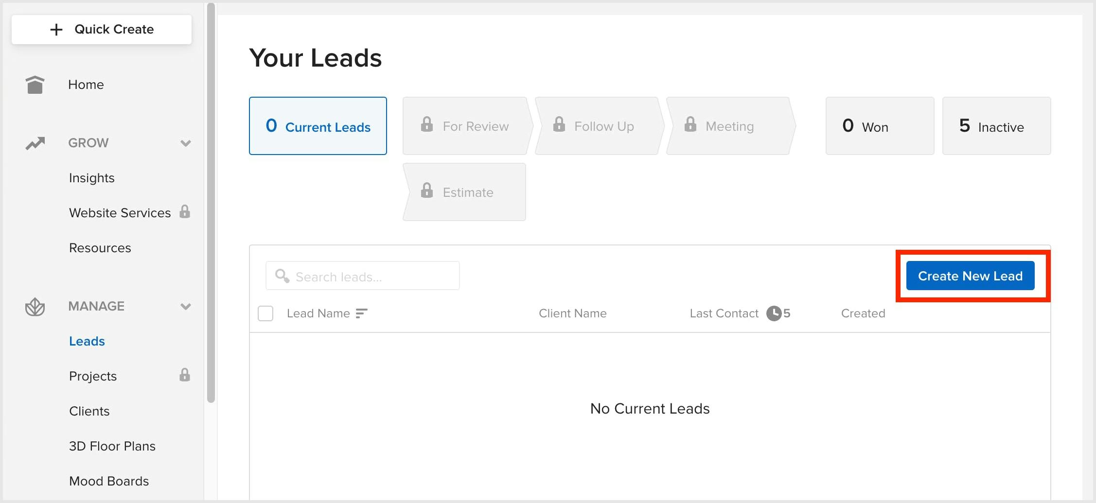 Houzz Pro lead manager