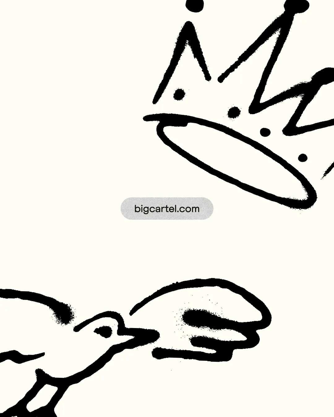 Scrappy hand-drawn Big Cartel illustrations of a crown and a bird