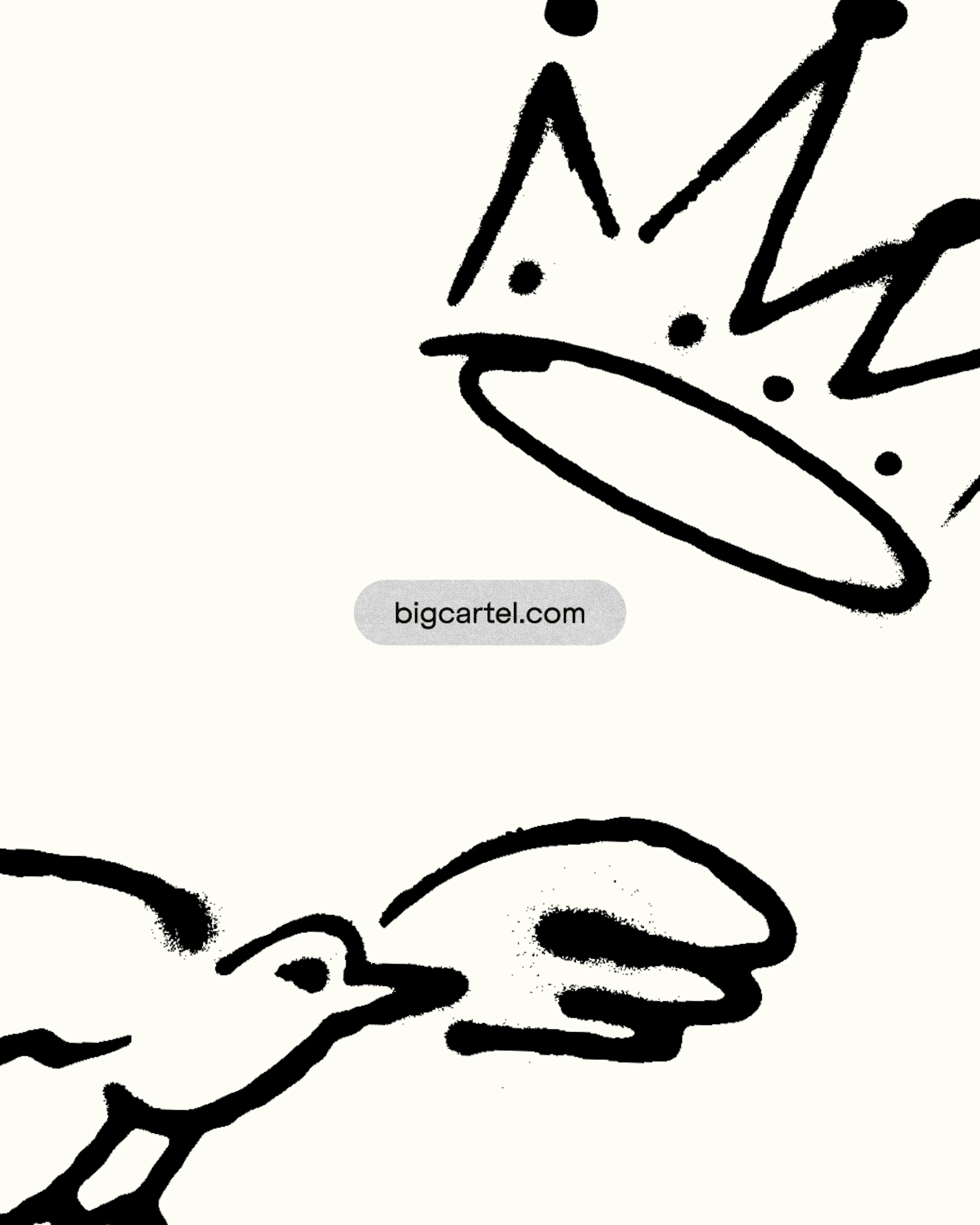 Scrappy hand-drawn Big Cartel illustrations of a crown and a bird