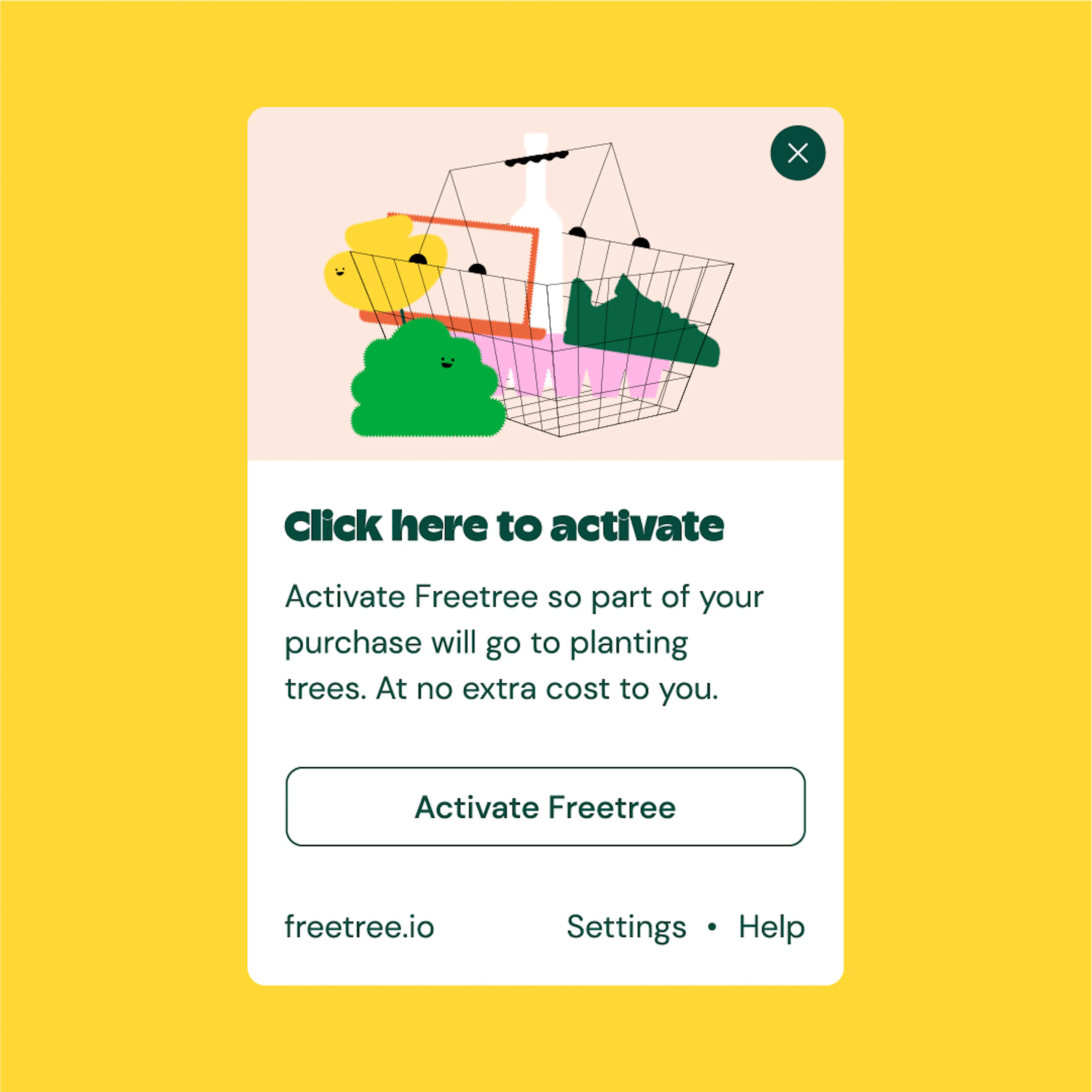 Freetree browser extension window showing the tree-planting service