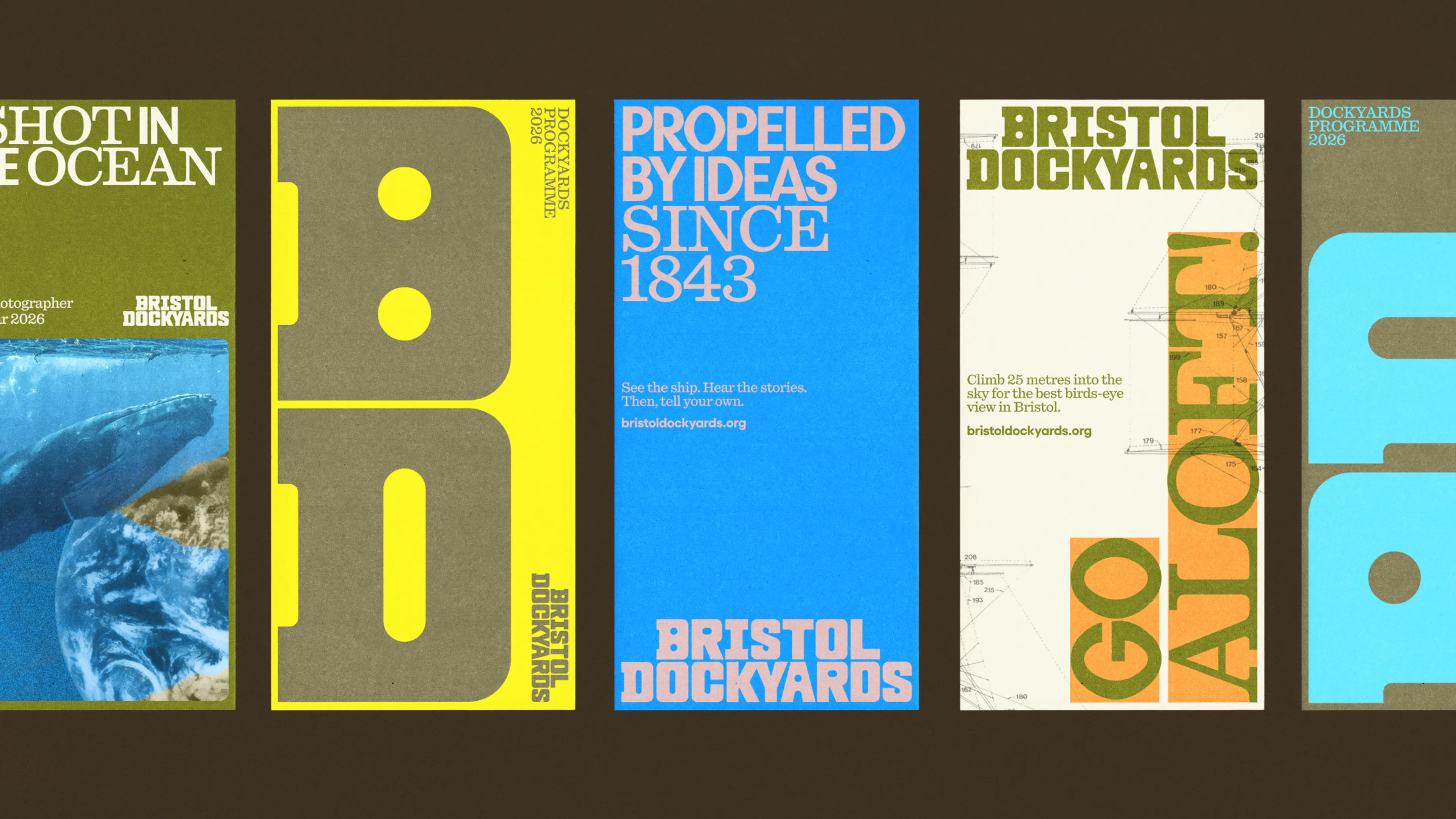 poster of different print applications for Bristol Dockyards by HOW+HOW
