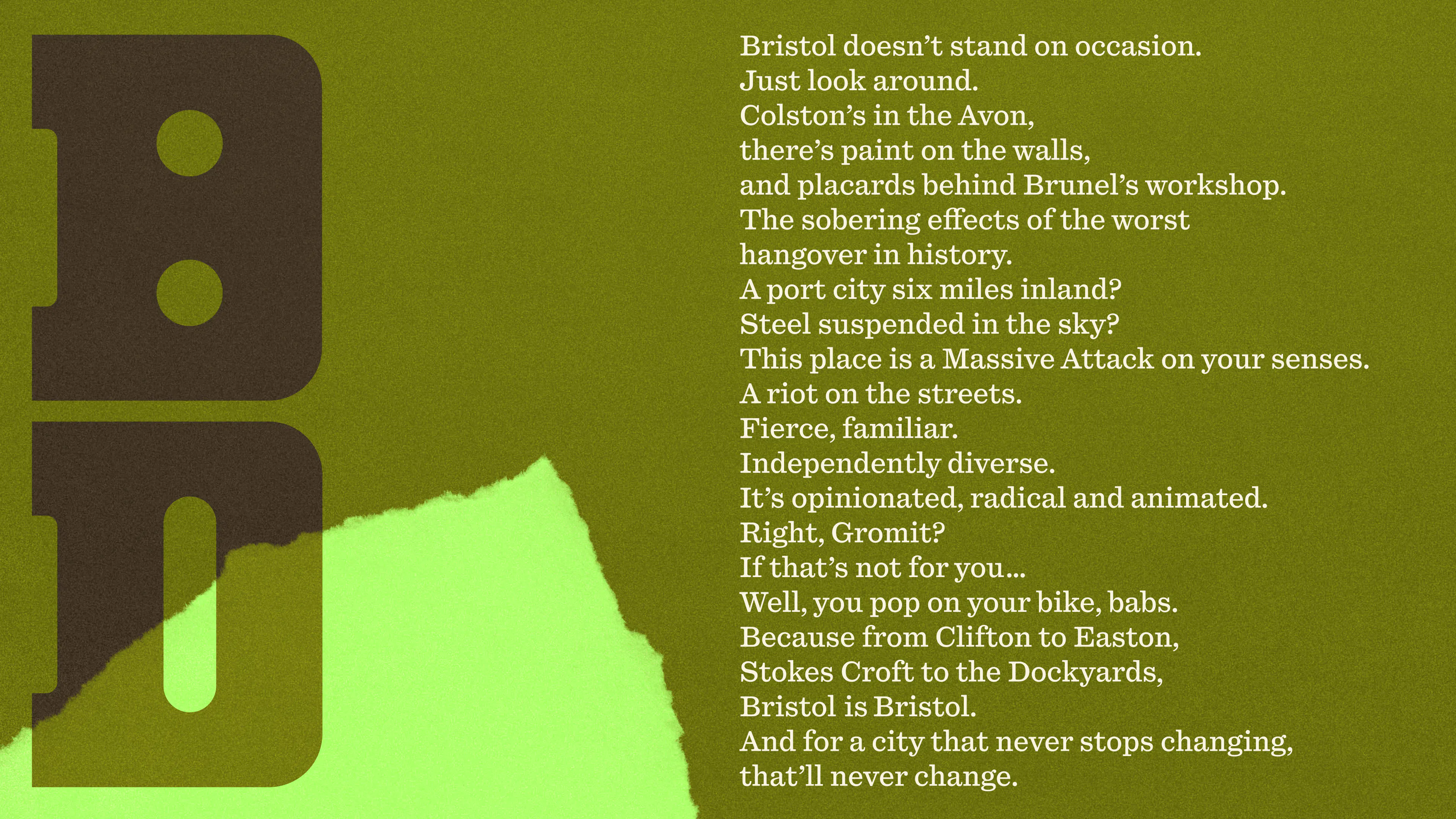 Bristol Dockyards manifesto on olive green background