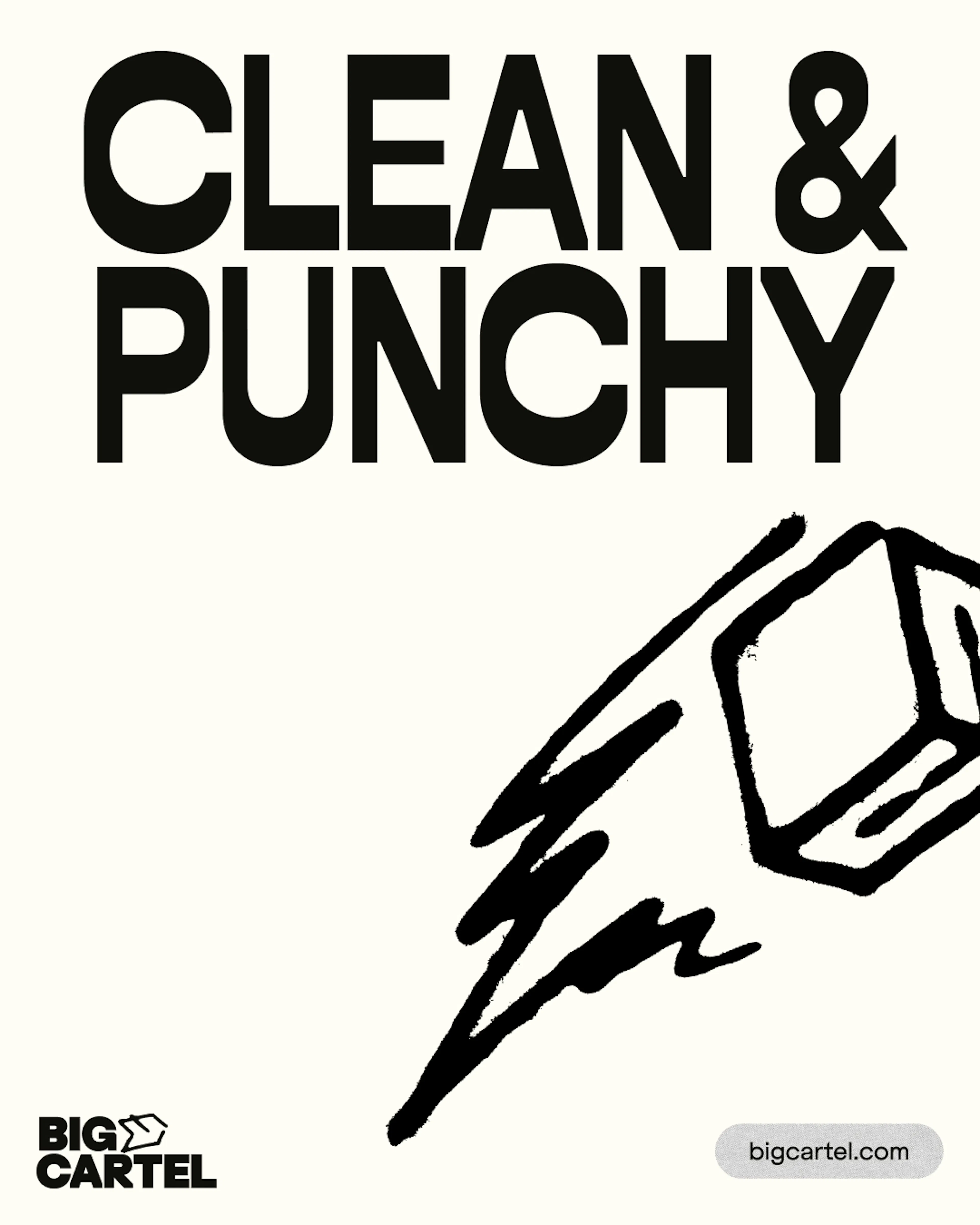 'Clean & punchy' headline with a hand-drawn flying box