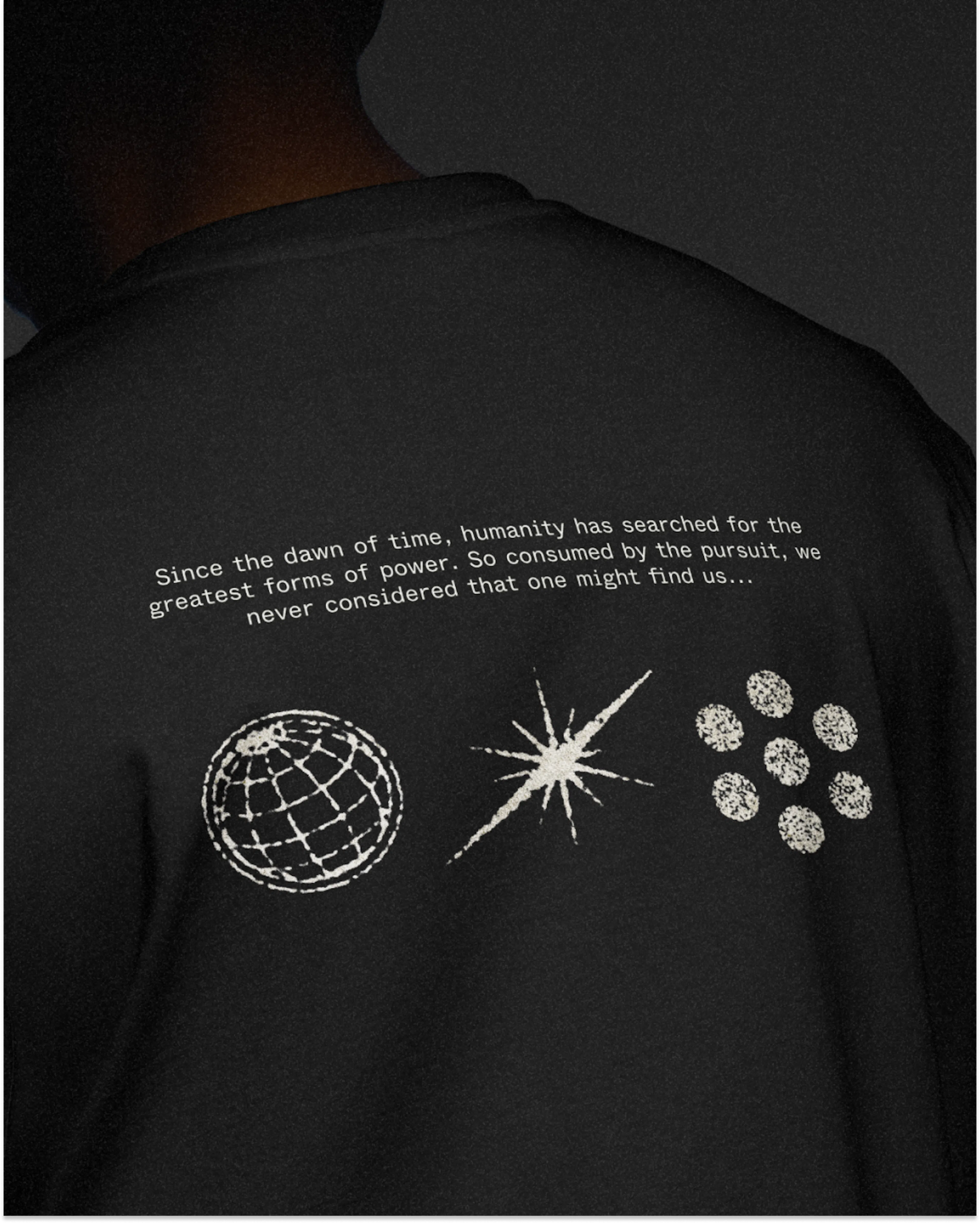 Black t-shirt with the Meteoric logo on the back