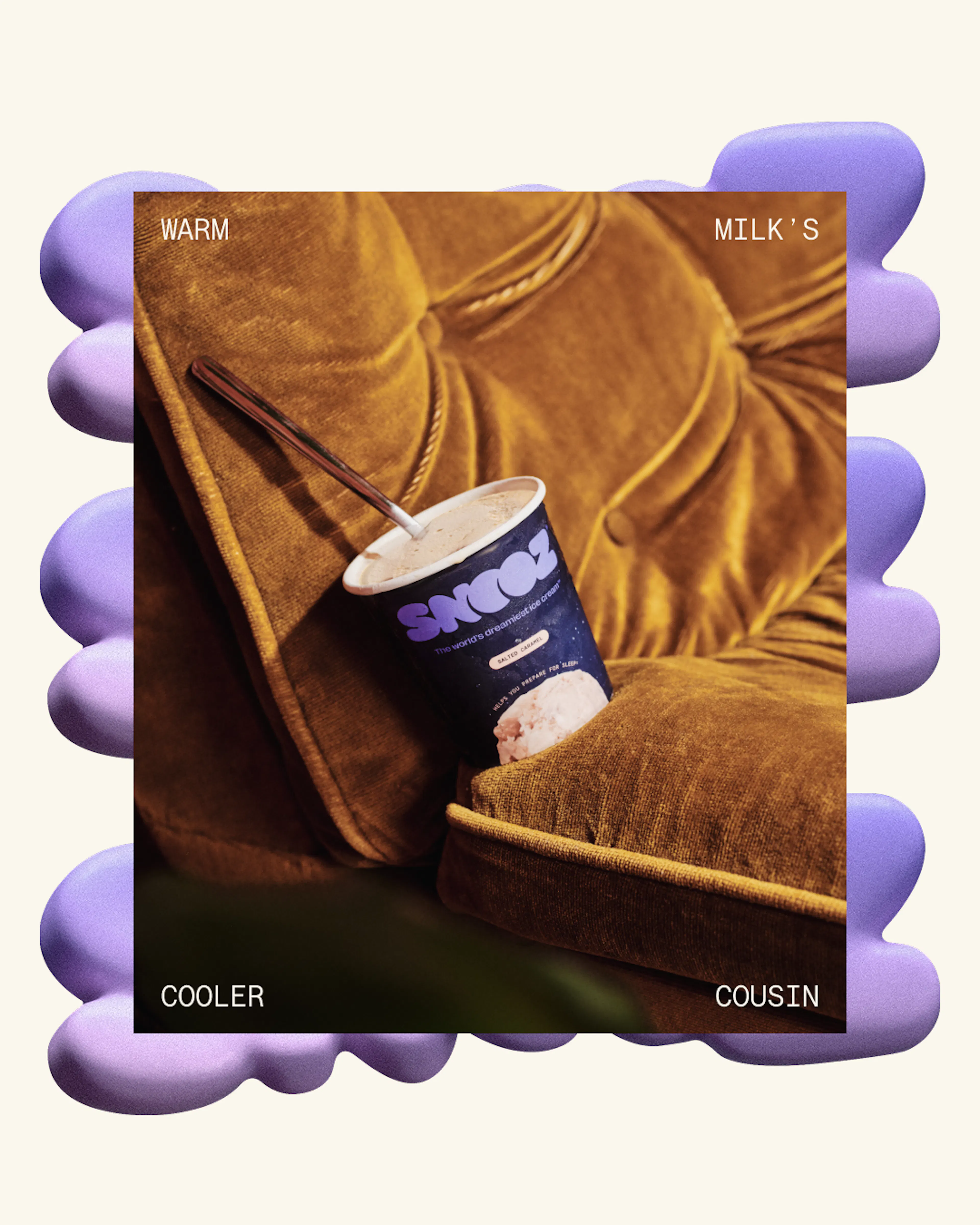 Image of Snooz ice cream on cushion with spoon by HOW+HOW