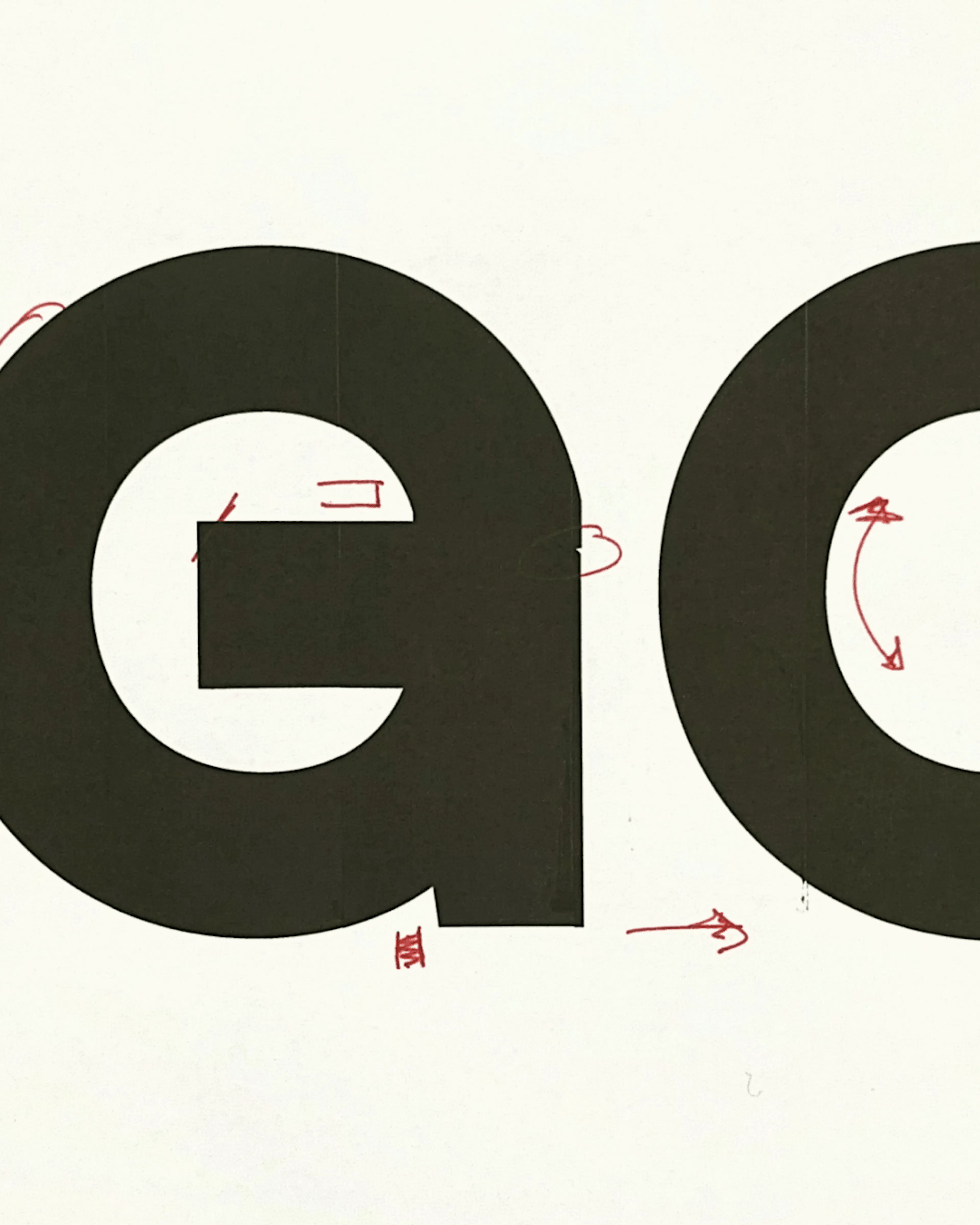 Close-up of the Big Cartel wordmark letterforms with red hand-drawn edit marks