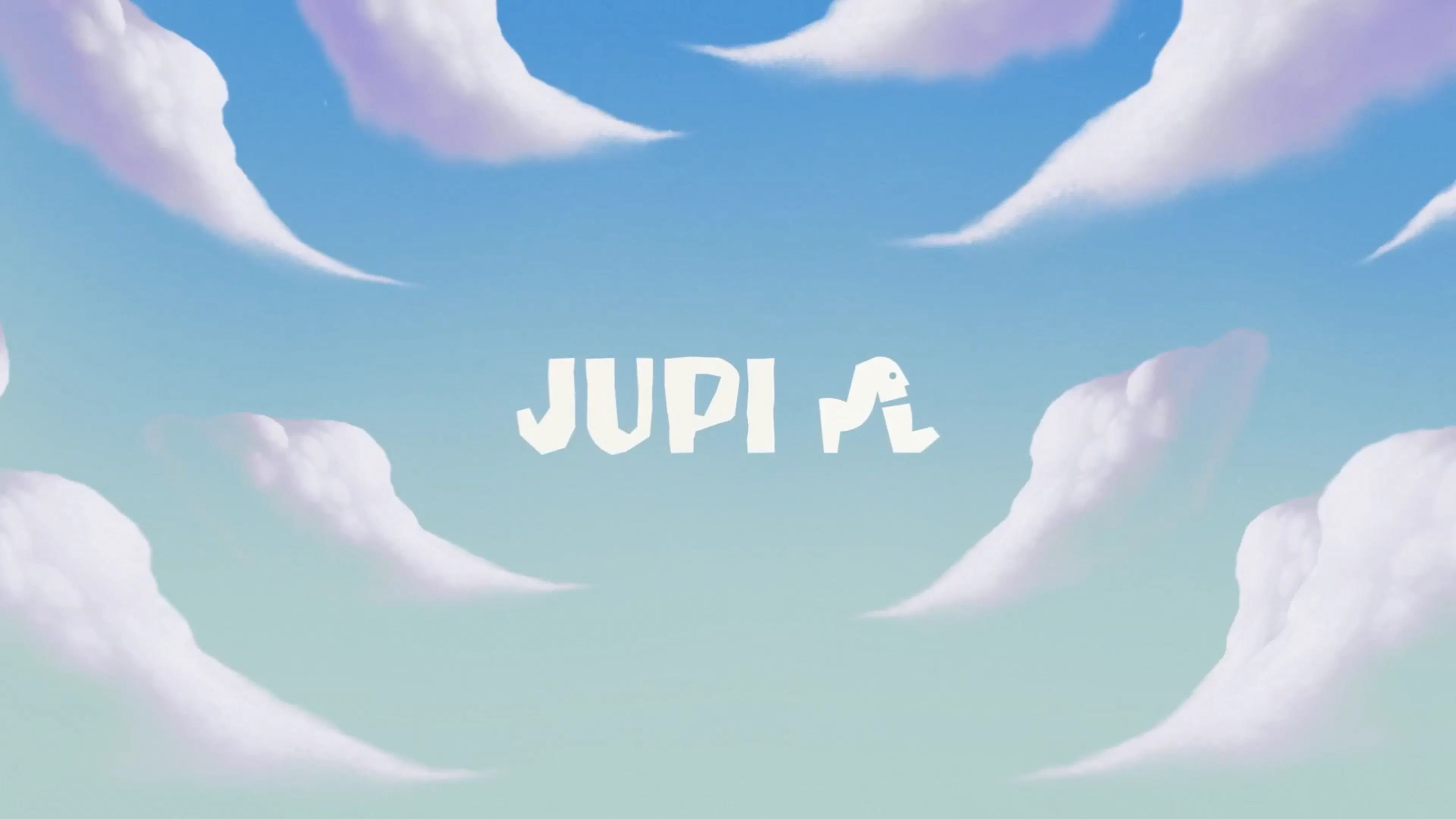 Jupi brand identity by HOW+HOW, with the figure logo among surreal painted clouds