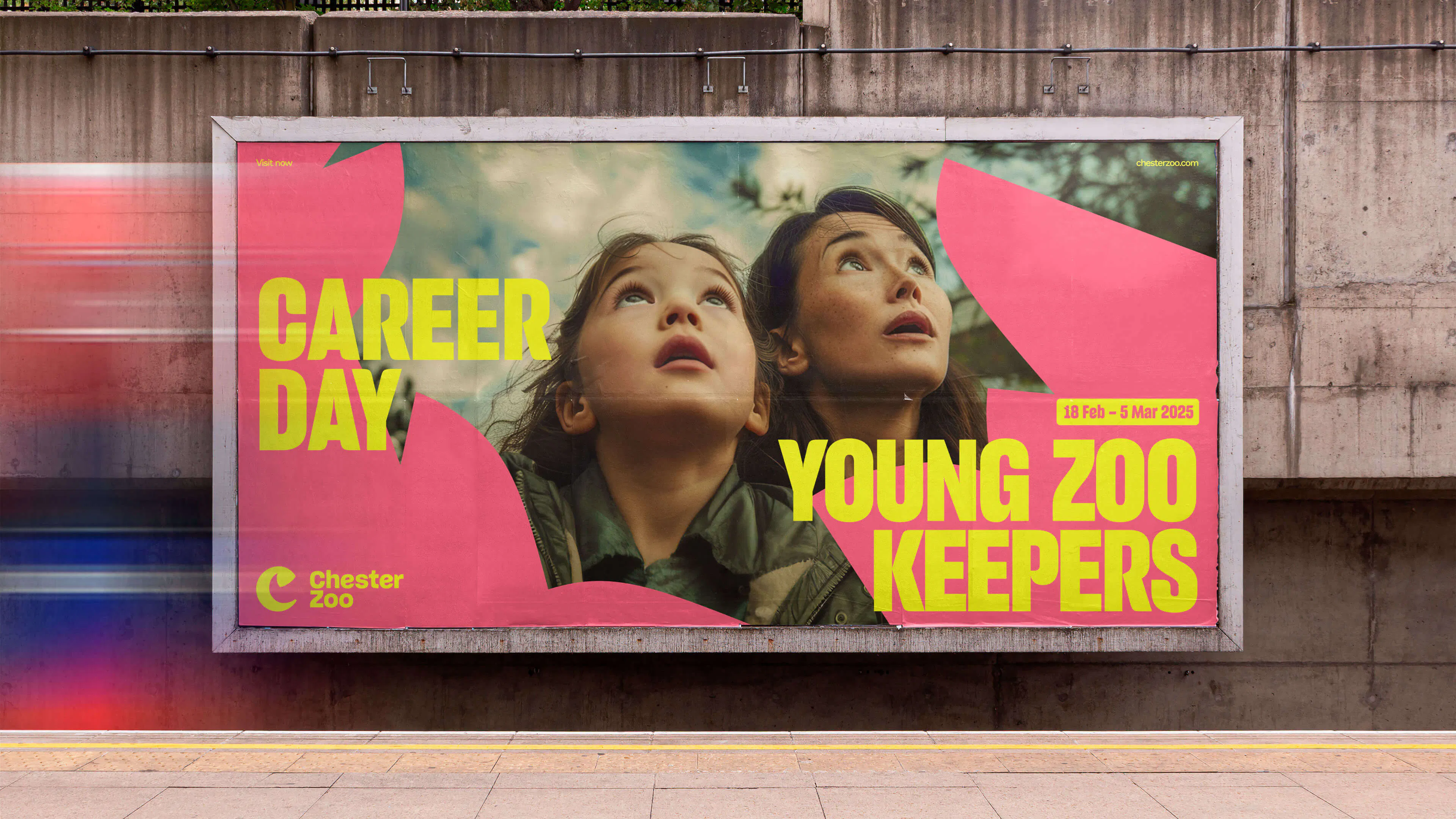 Chester Zoo 'Career Day: Young Zoo Keepers' billboard on a station platform