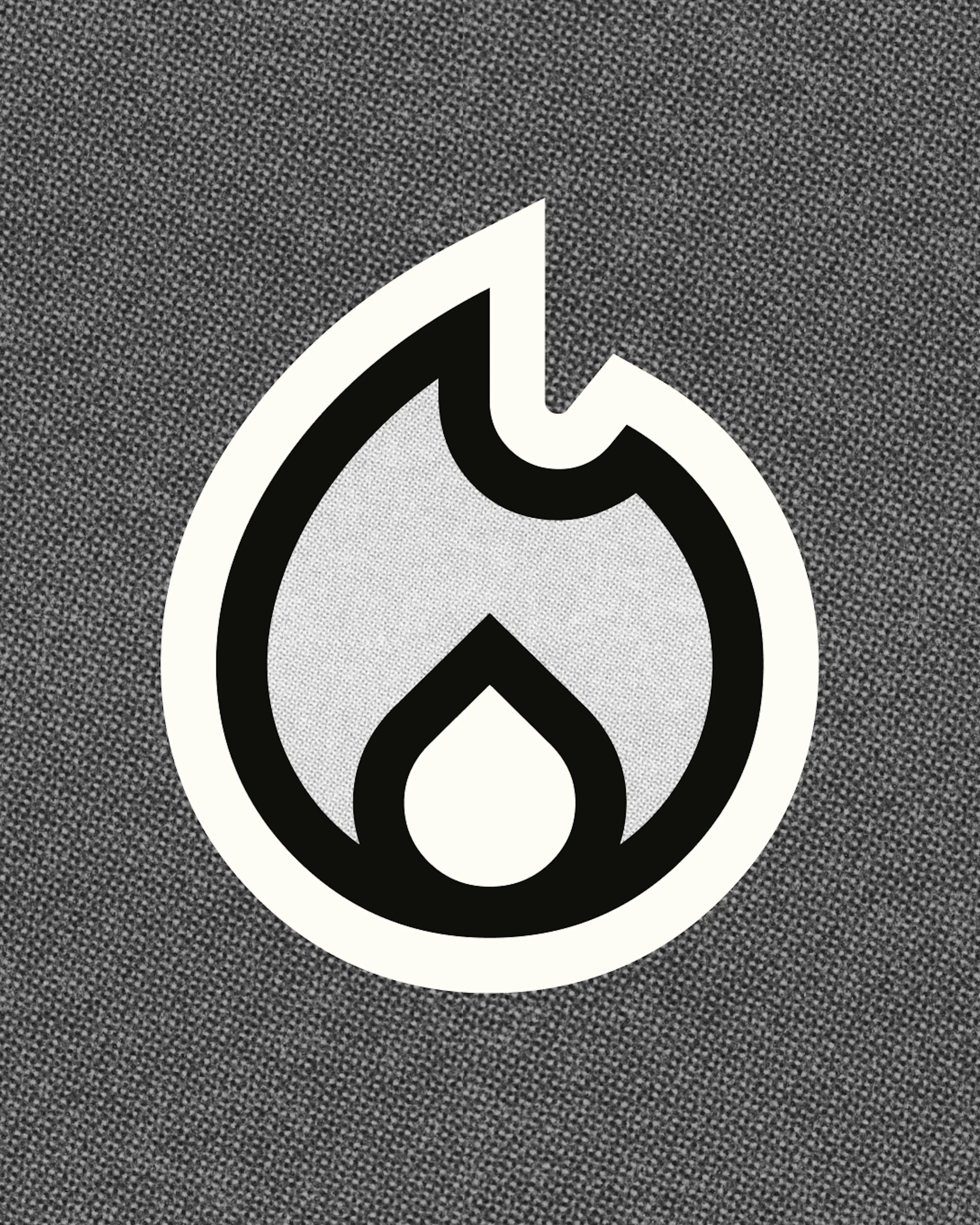 Big Cartel flame icon over a grainy risograph texture