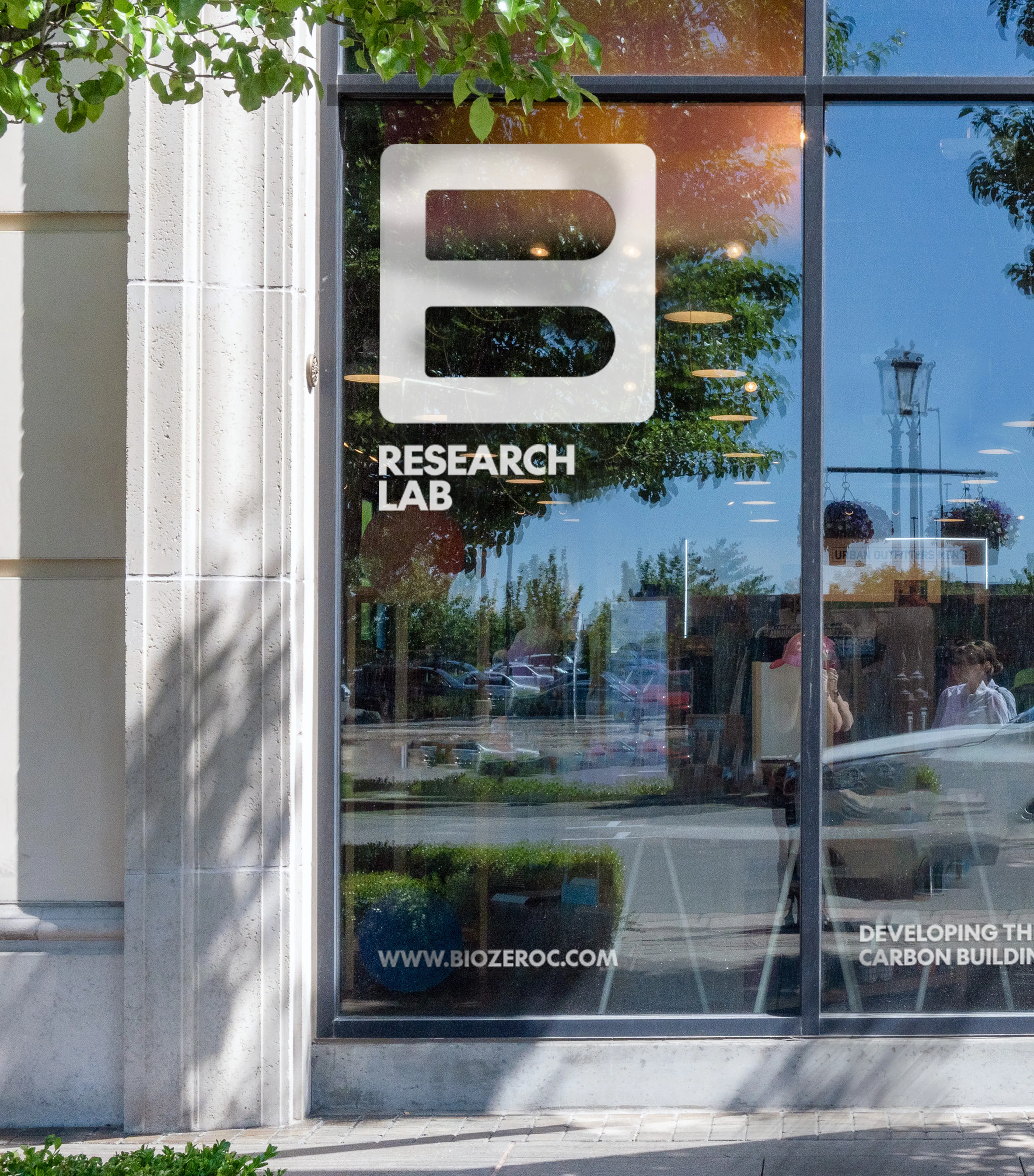 Biozeroc Research Lab window graphic featuring the B monogram