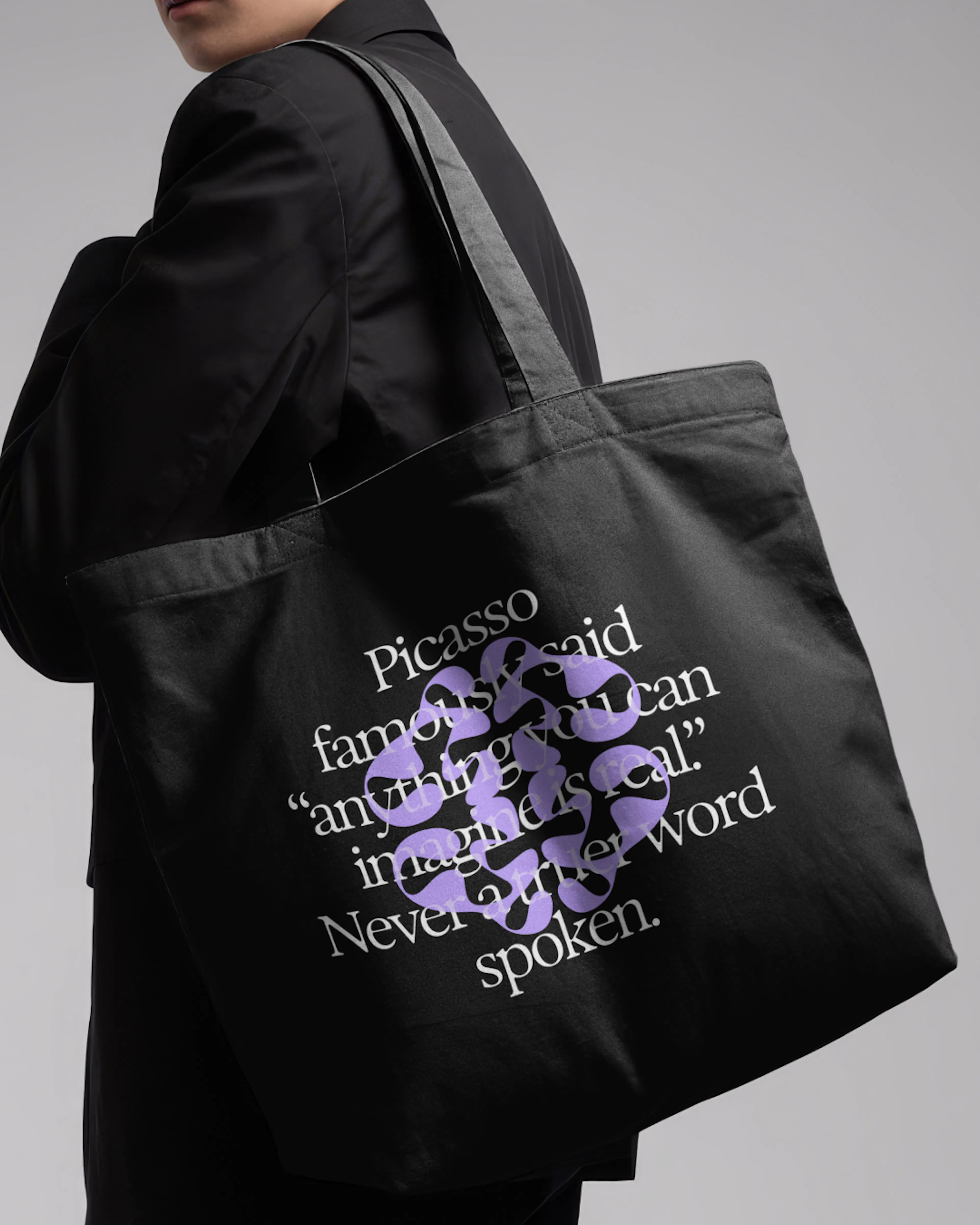 Image of Ideogram tote bag in black and purple by HOW+HOW
