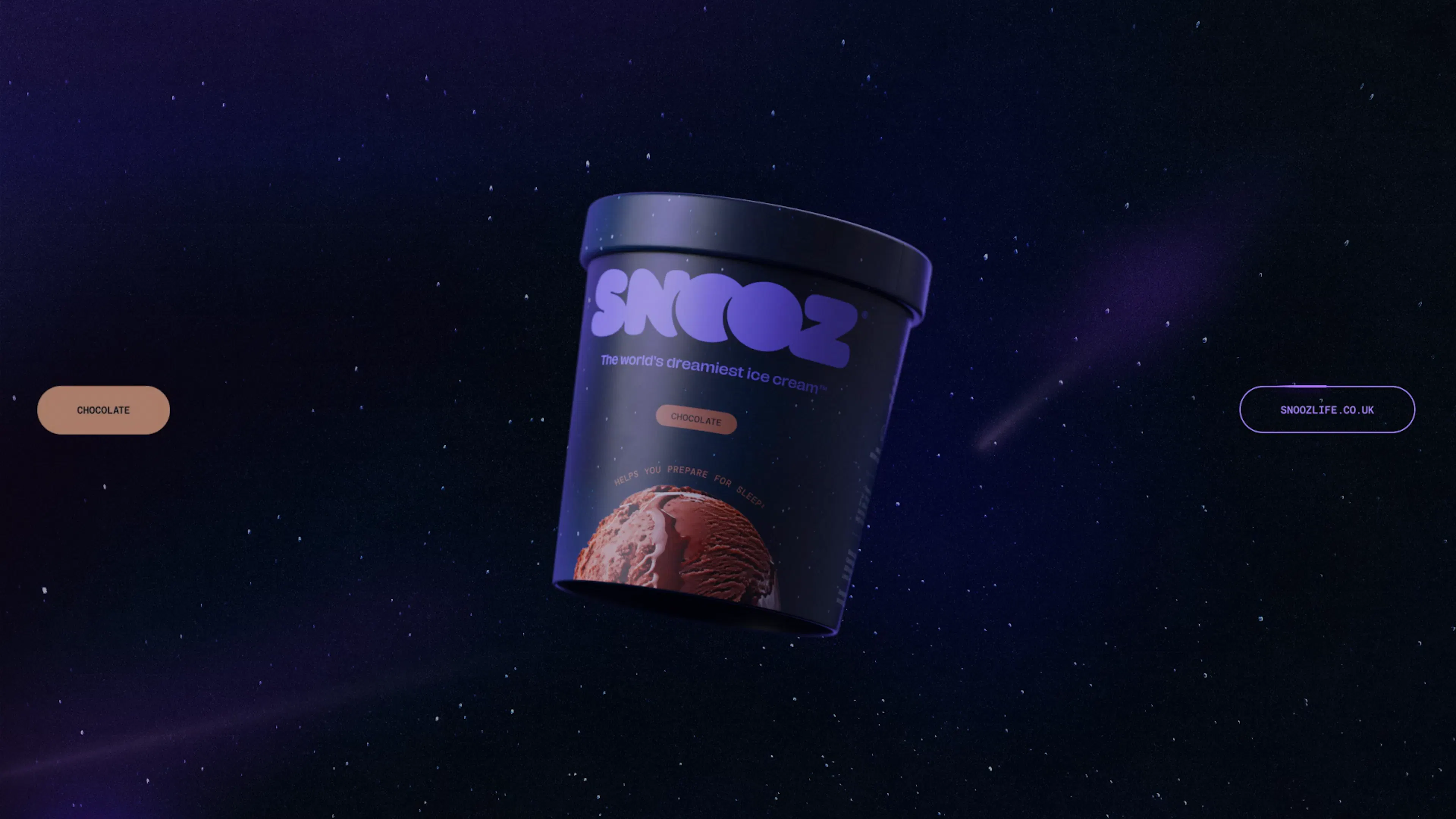 Snooz ice cream tub floating in a night sky, brand identity by HOW+HOW