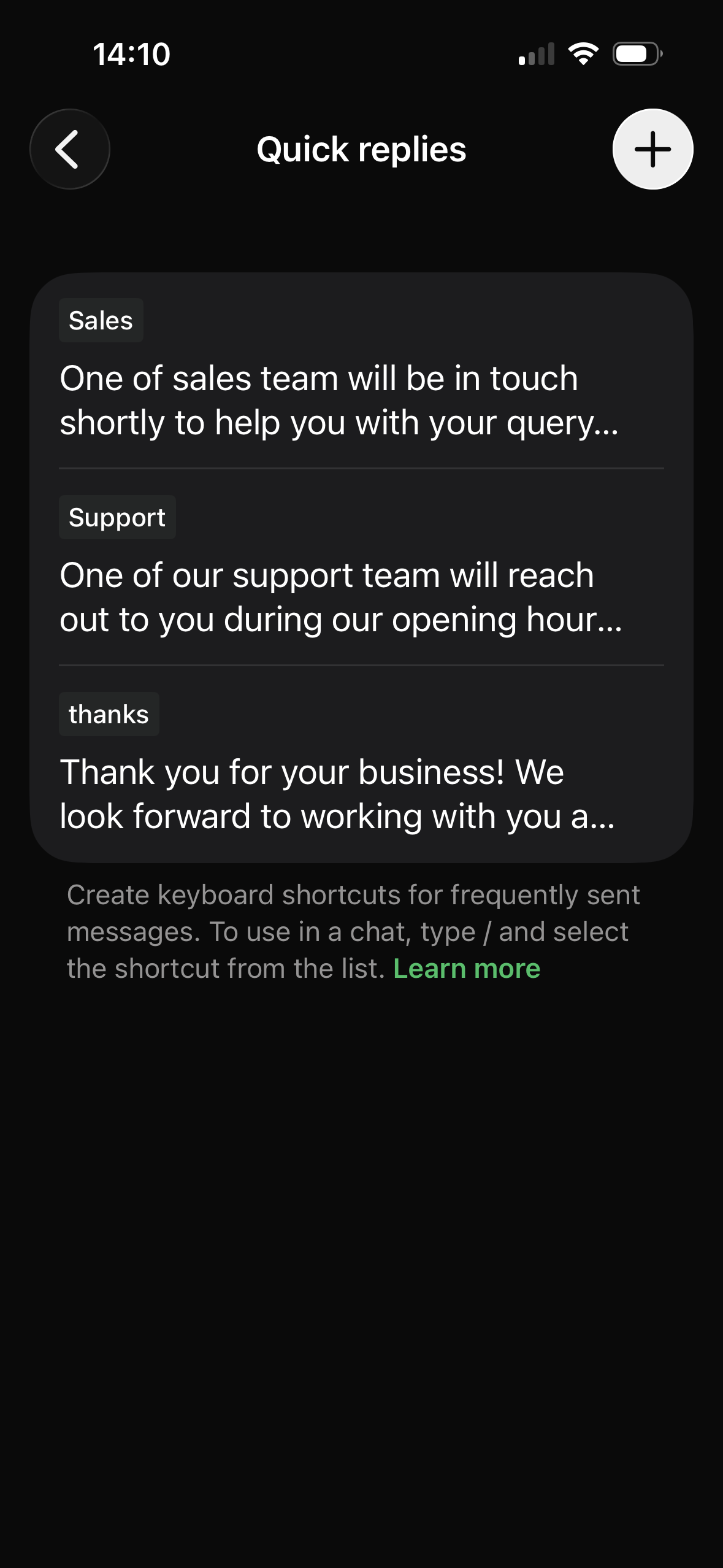 WhatsApp Quick Replies