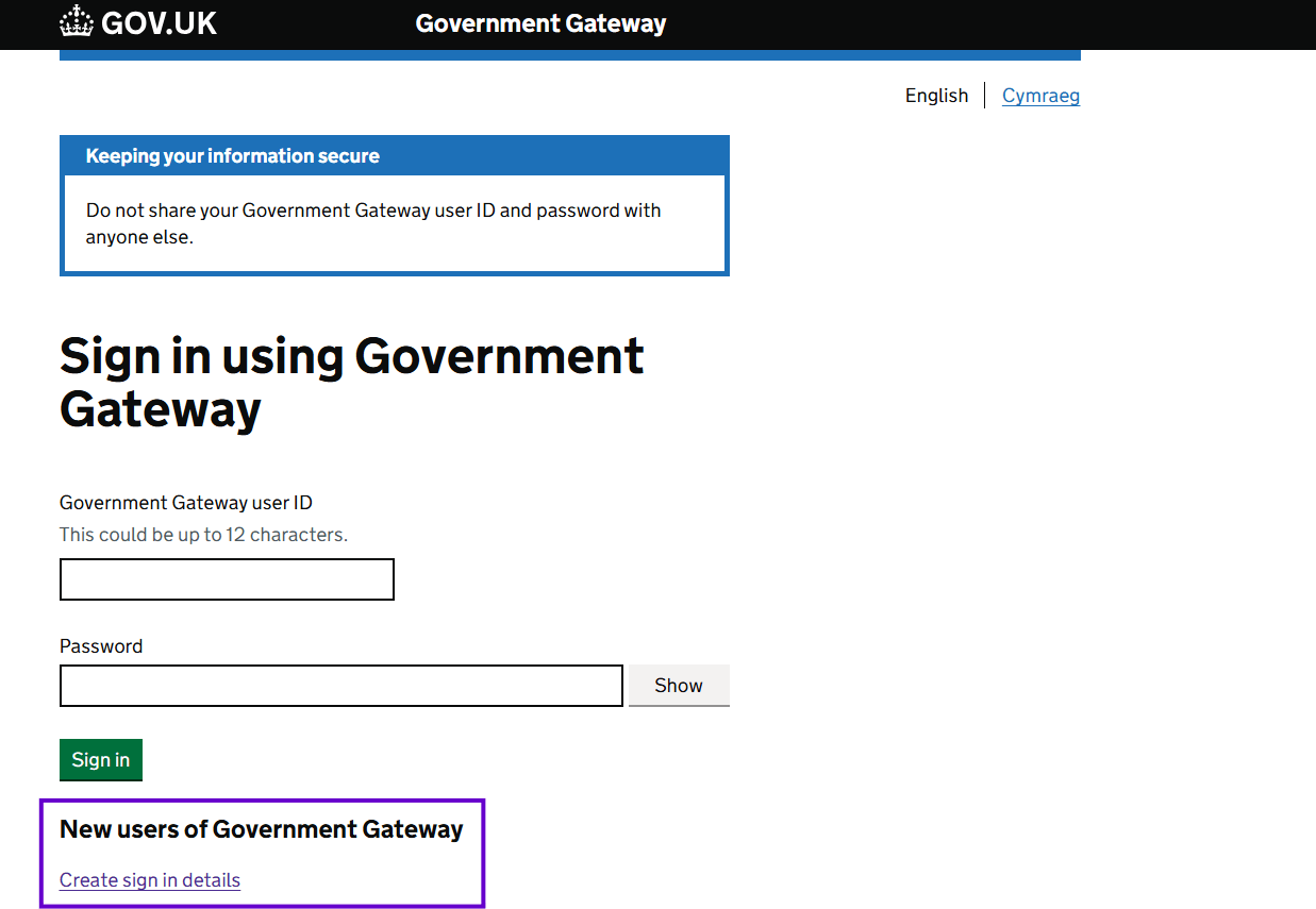 Government gateway login