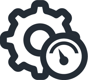 Icon featuring a gear and a gauge, representing the mechanical evaluation of durability and strength in Mechanical Property Testing.