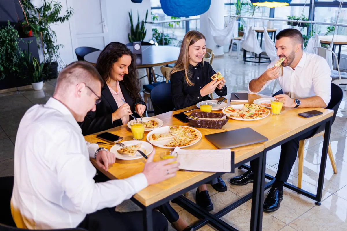 Coworkers having a lunch meeting