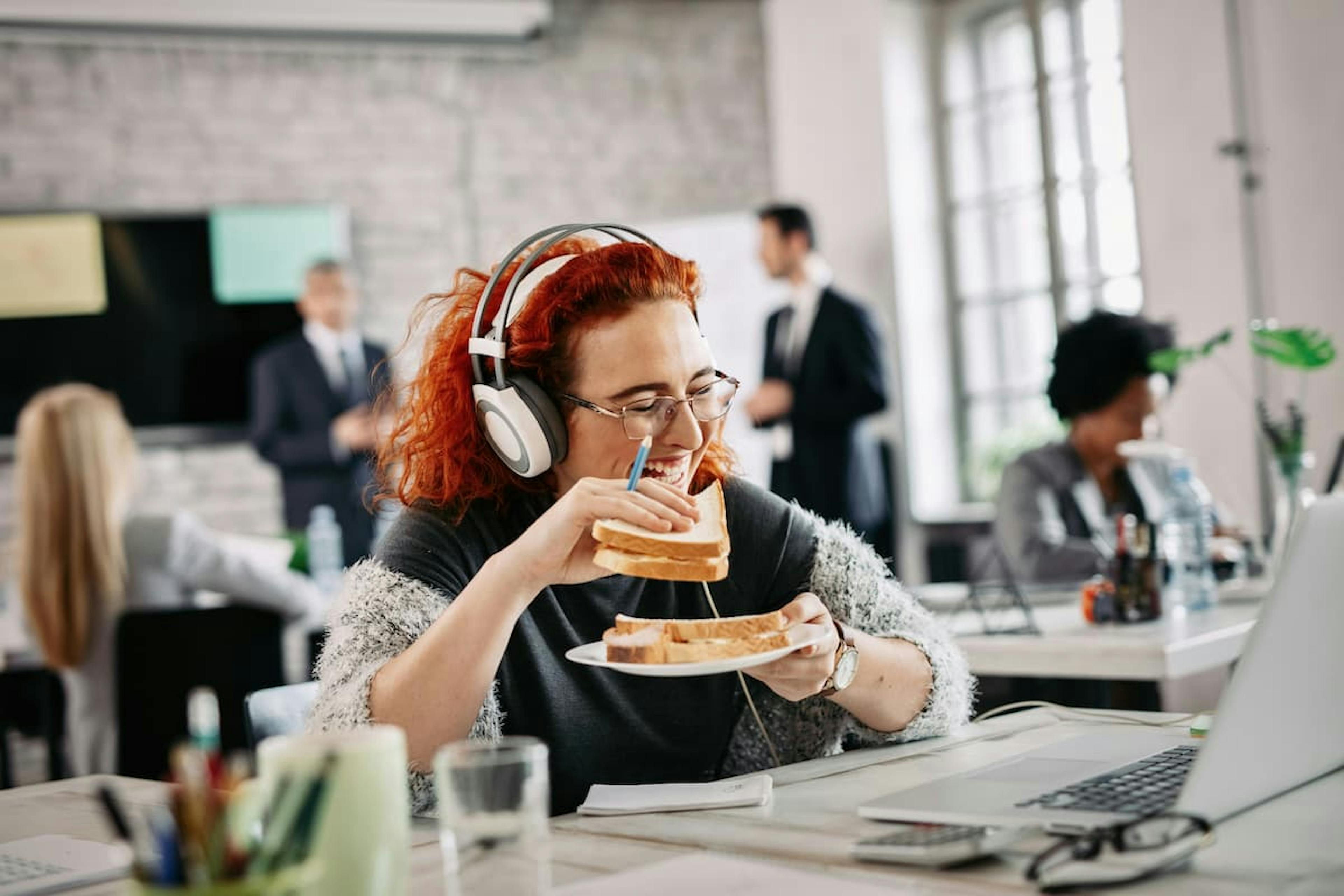 woman eating at work