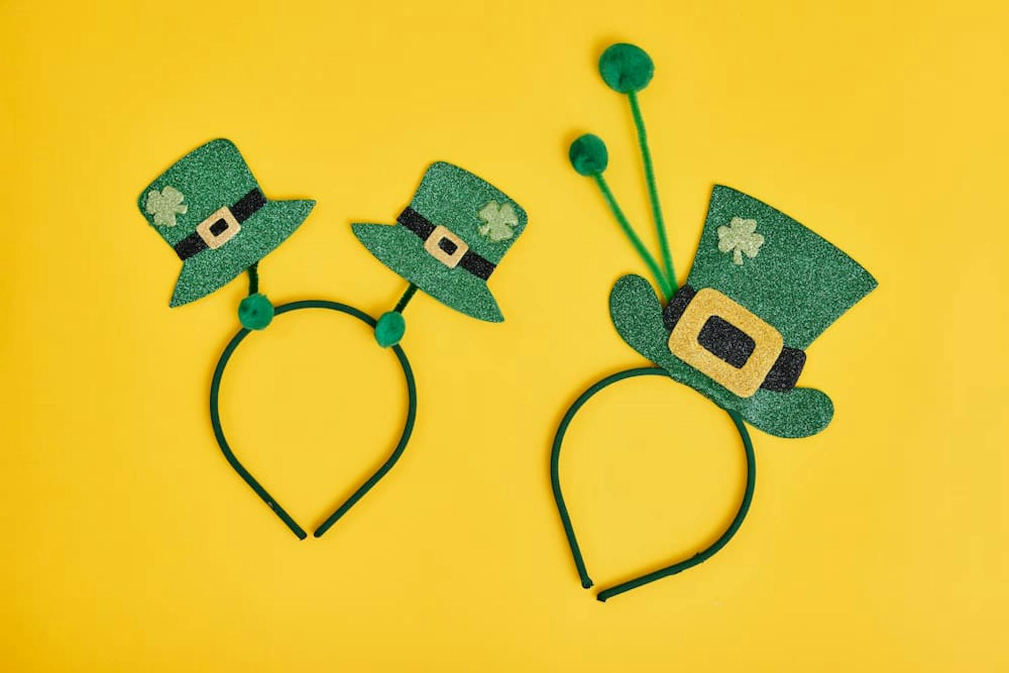 Festive accessories in the shape of green hats to celebrate St. Patrick's Day.